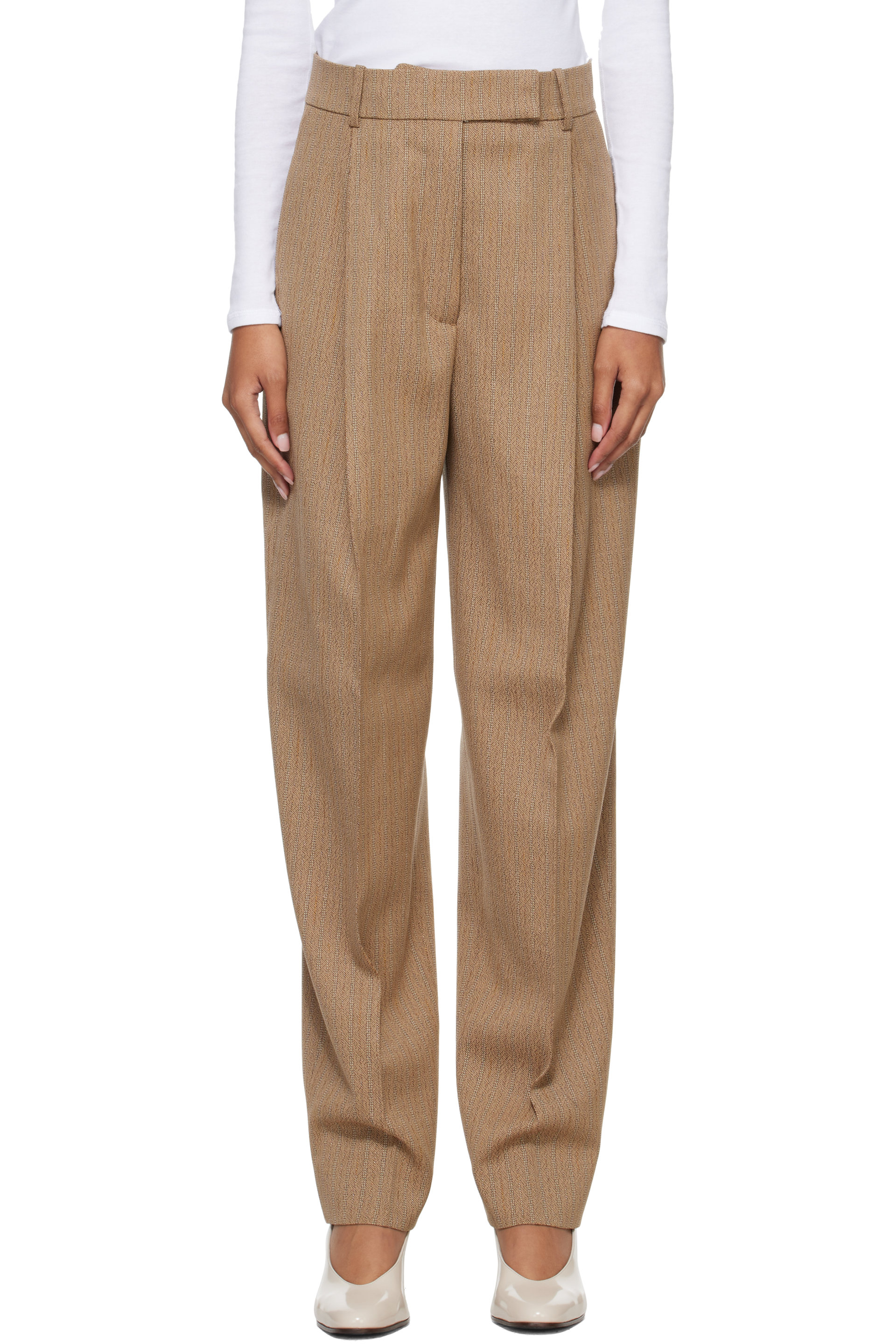 Róhe - Tan Daria Single Pleat Straight Leg Trousers