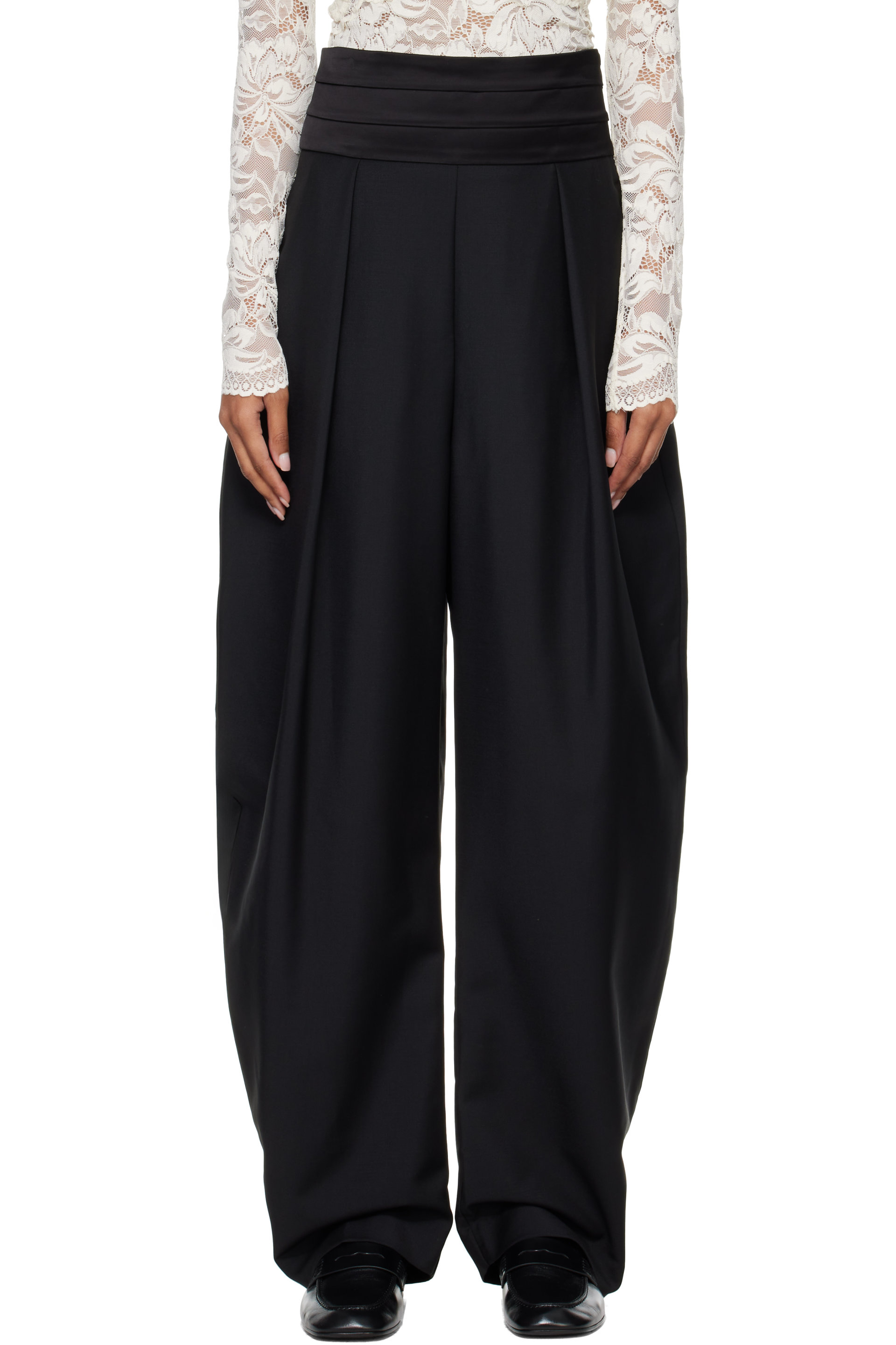 Róhe - Black Puck Sculptural Cumberband Trousers