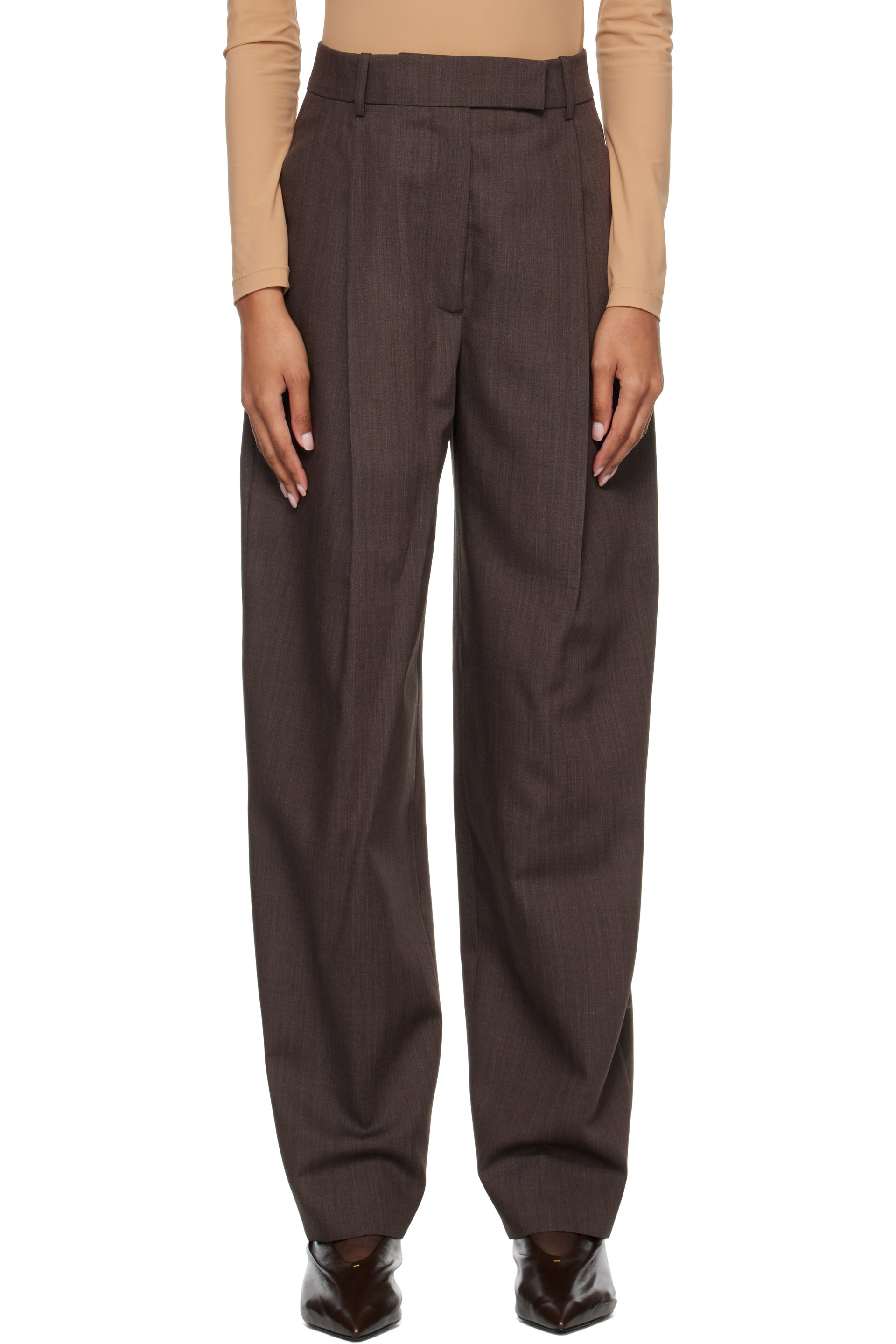 Róhe - Brown Daria Single Pleat Straight Leg Trousers
