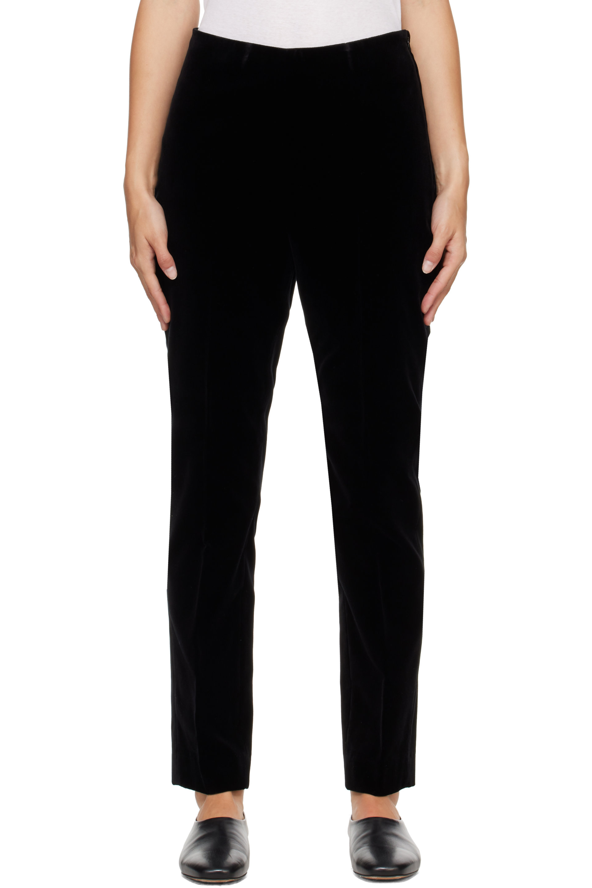 Róhe - Black Cigarette Leg Velvet Trousers