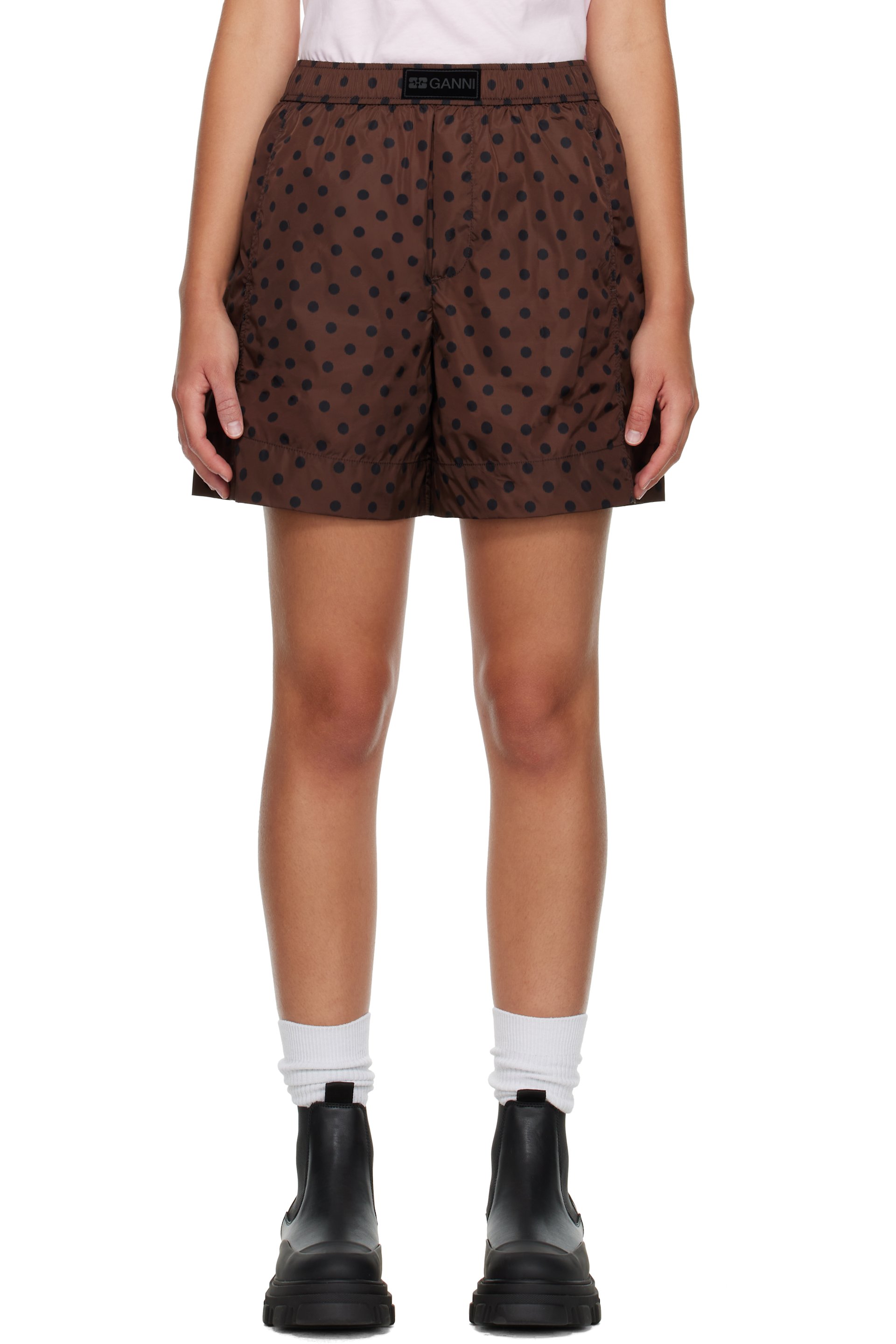 GANNI - 棕色 Printed Flyweight Nylon 短裤