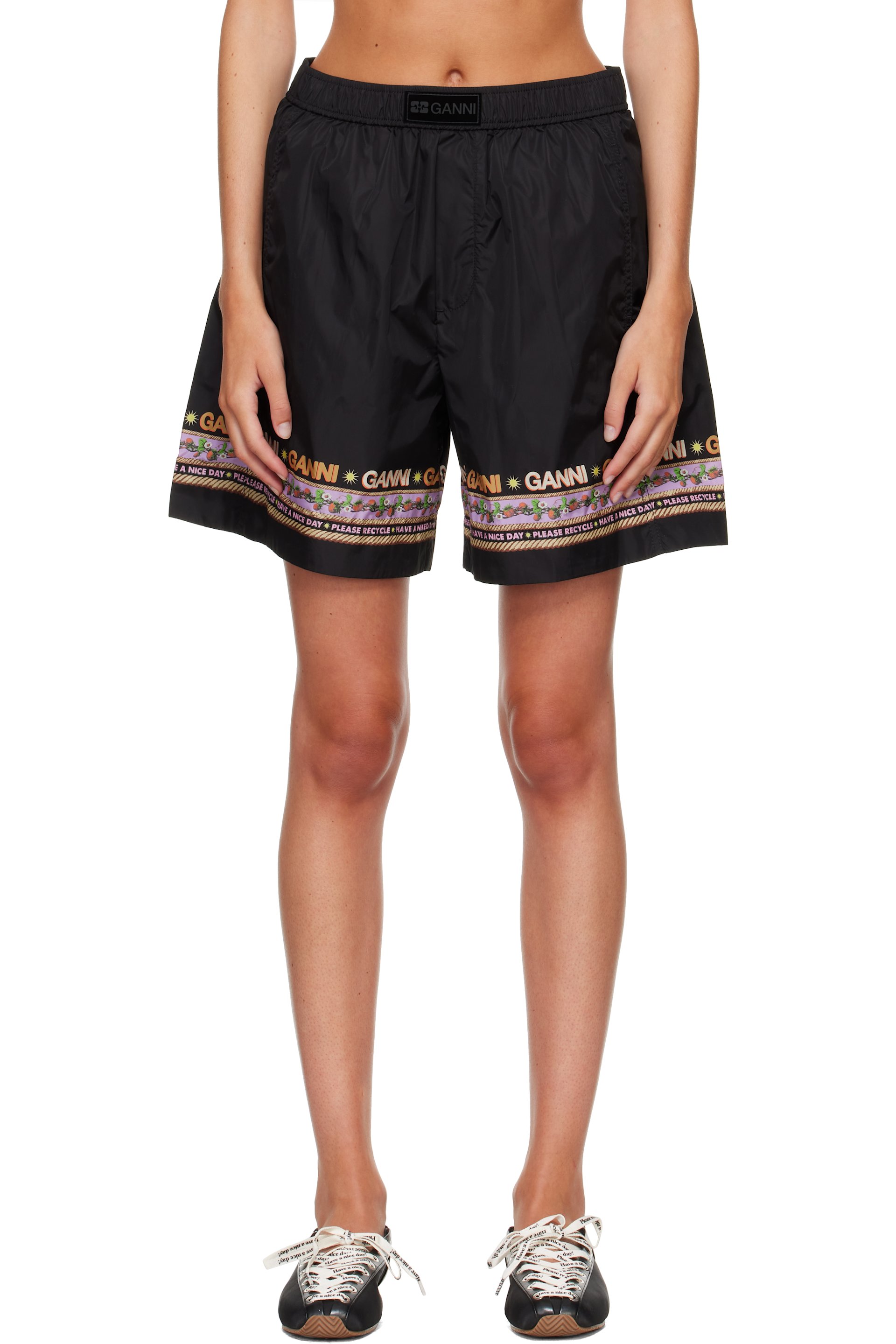 GANNI - Black Printed Flyweight Nylon Boxer Shorts