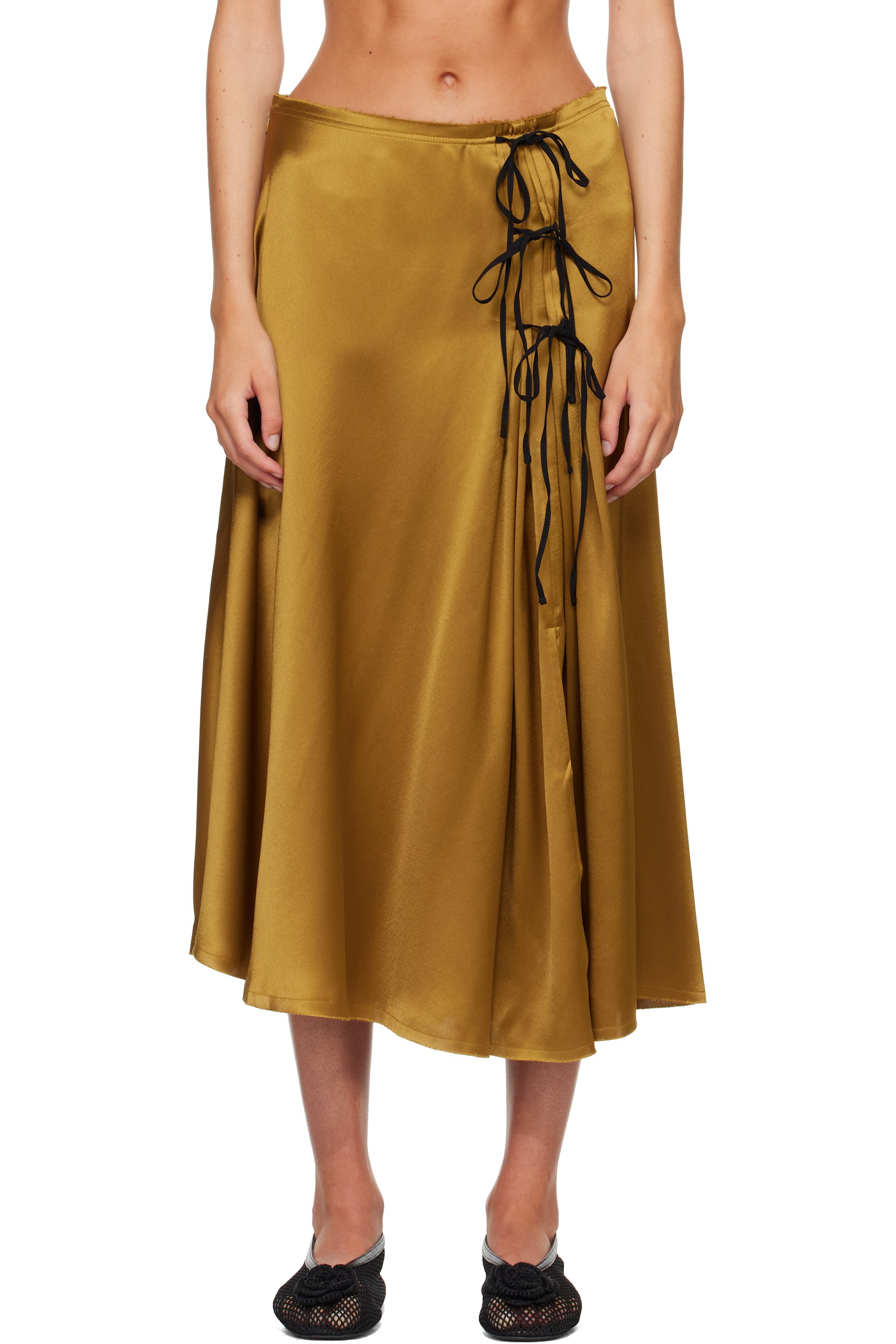 GANNI - Khaki Satin Midi Skirt
