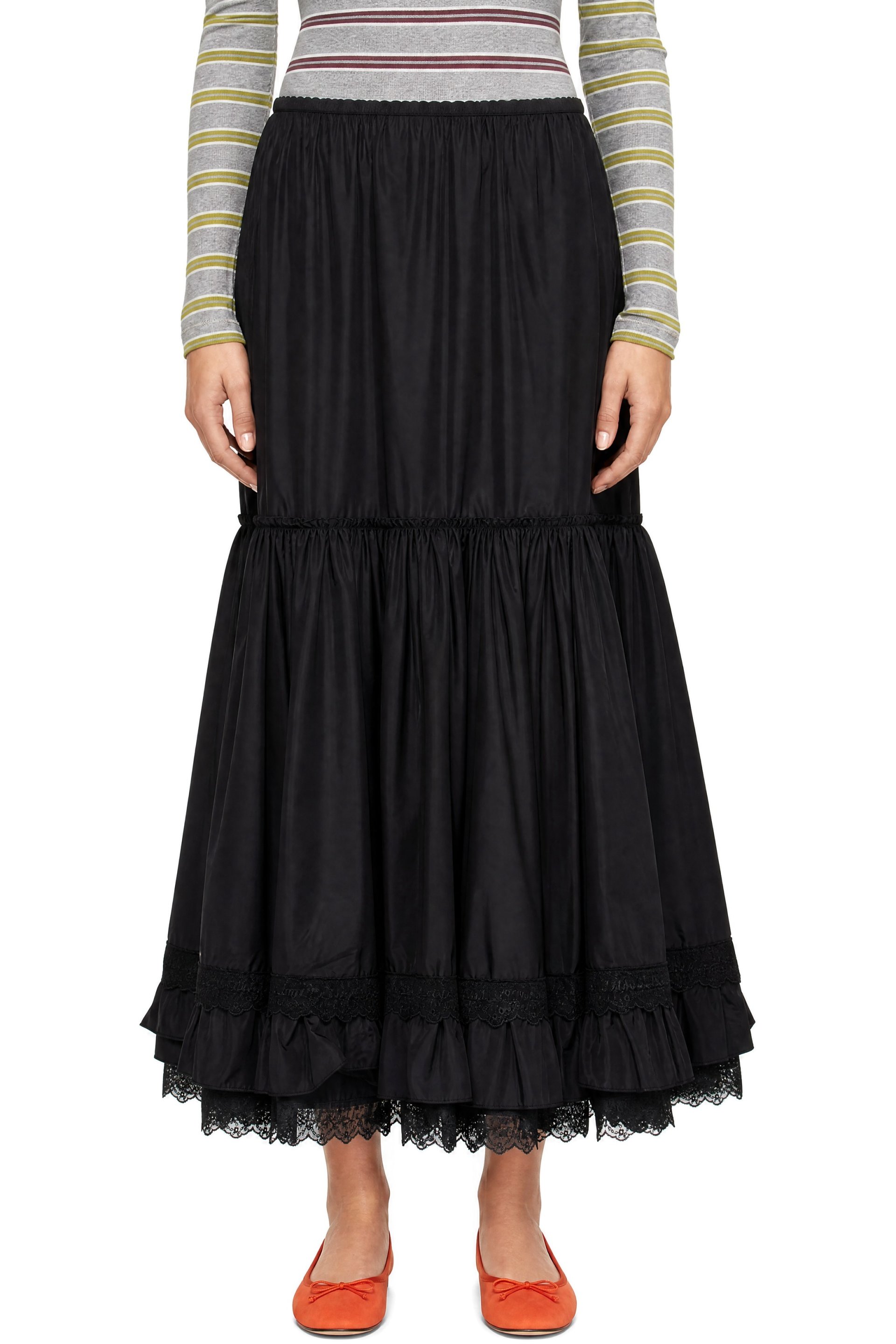 GANNI - Black Washed Flyweight Nylon Midi Skirt