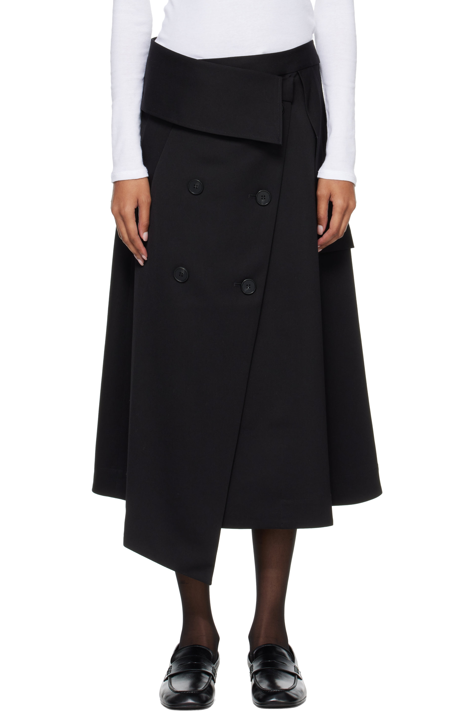 Róhe - Black Deconstructed Trench Midi Skirt