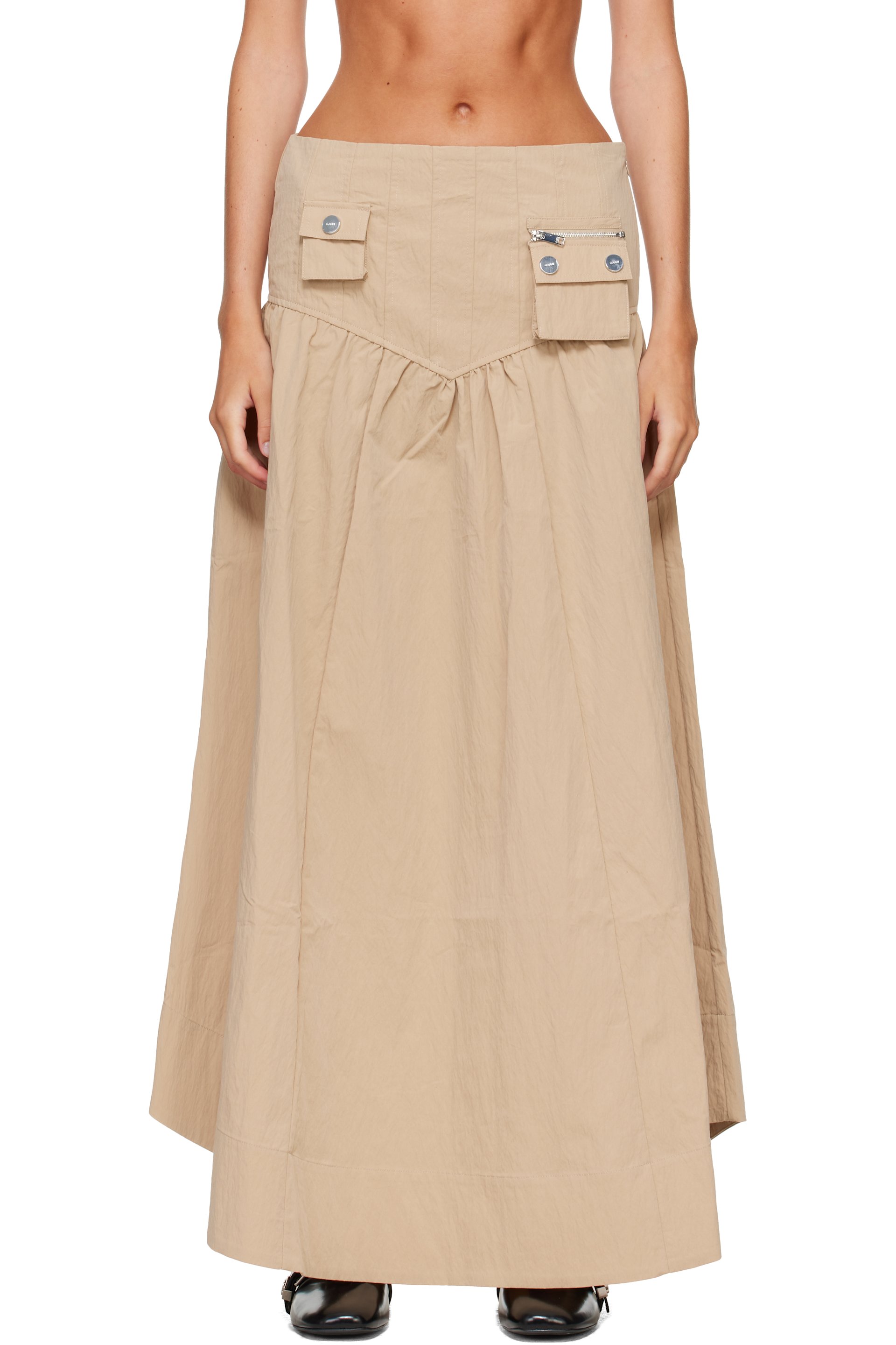 GANNI - Beige Washed Cotton Corset Maxi Skirt