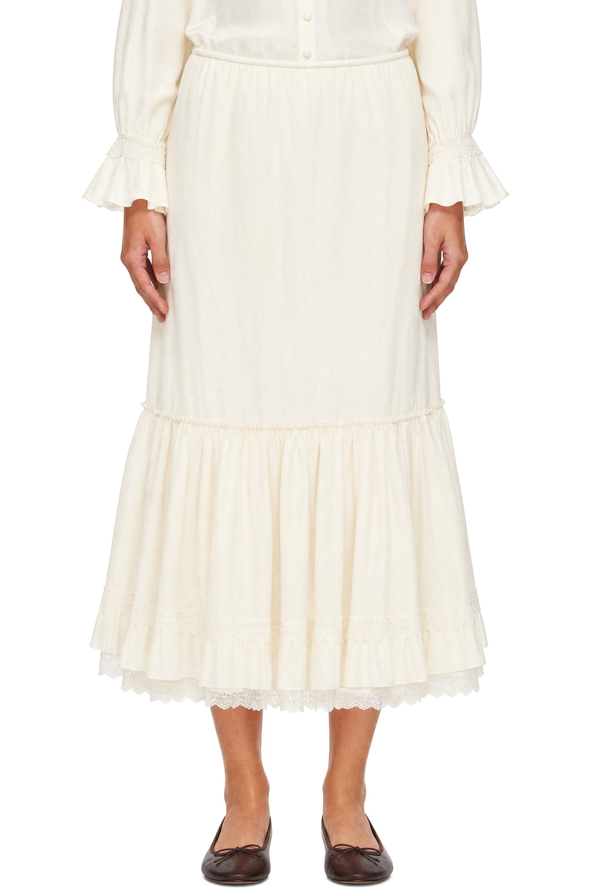GANNI - Off-White Washed Flyweight Nylon Midi Skirt