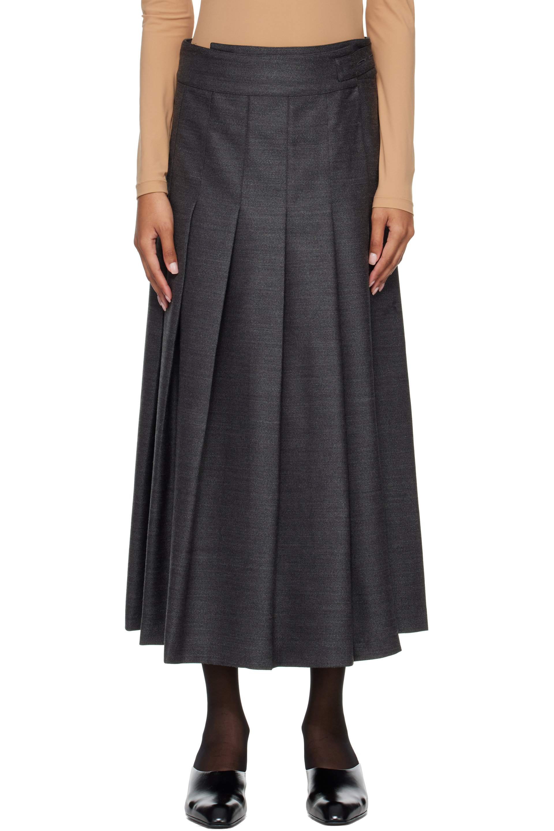 Róhe - Gray Pleated Wrap Midi Skirt