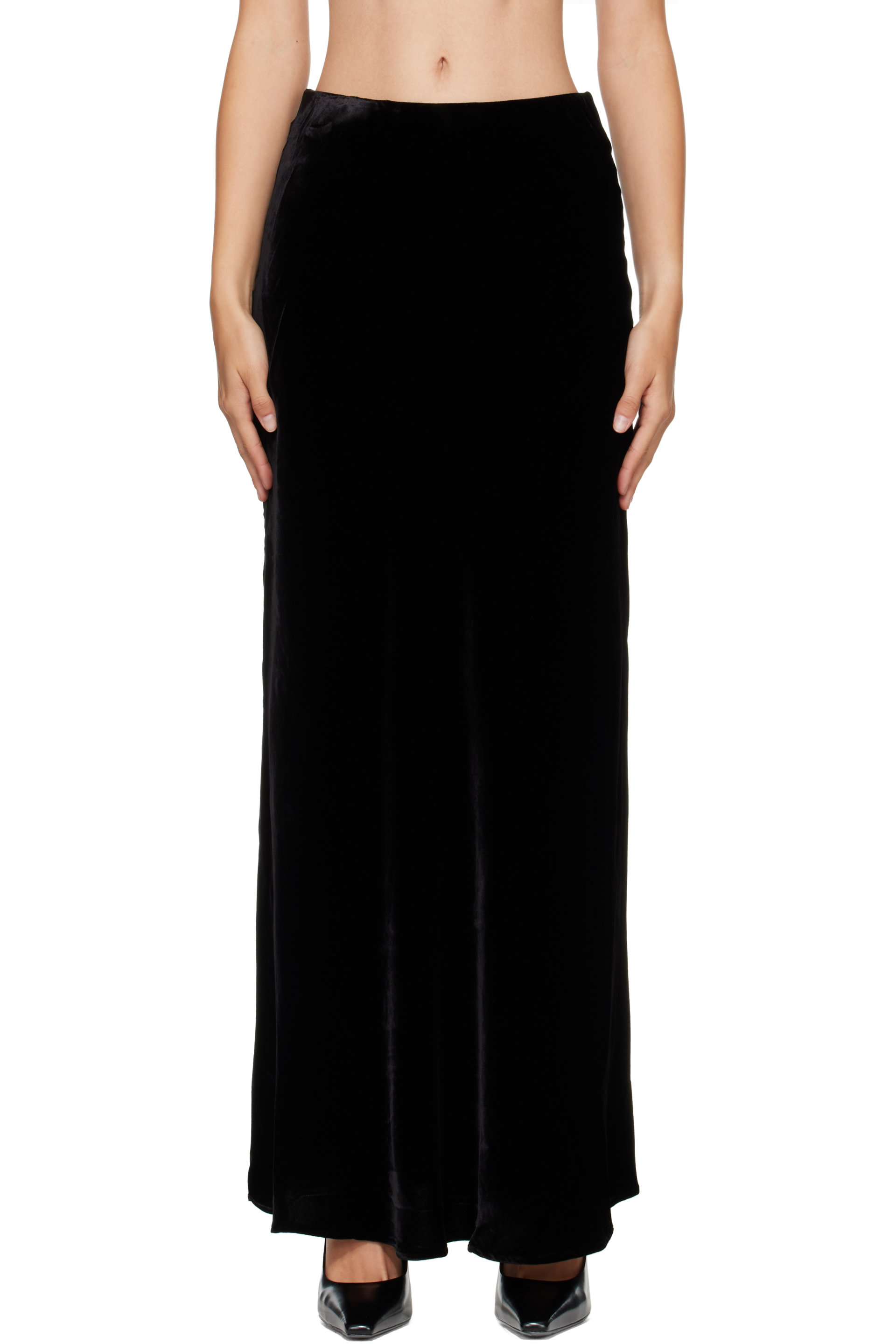 Róhe - Black Fluid Velvet Maxi Skirt