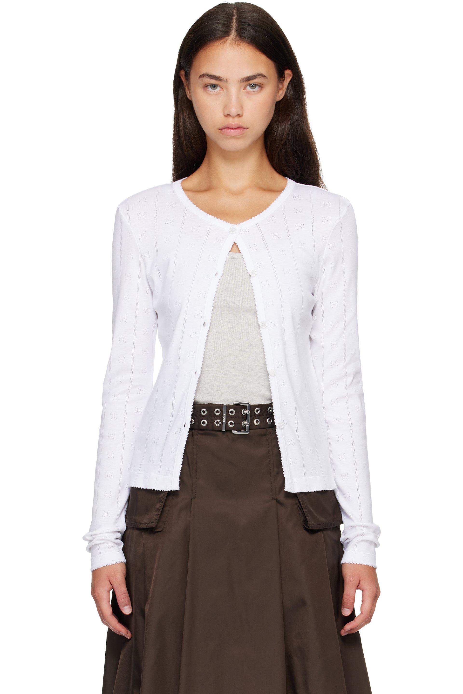 GANNI - White Pointelle Cotton Cardigan