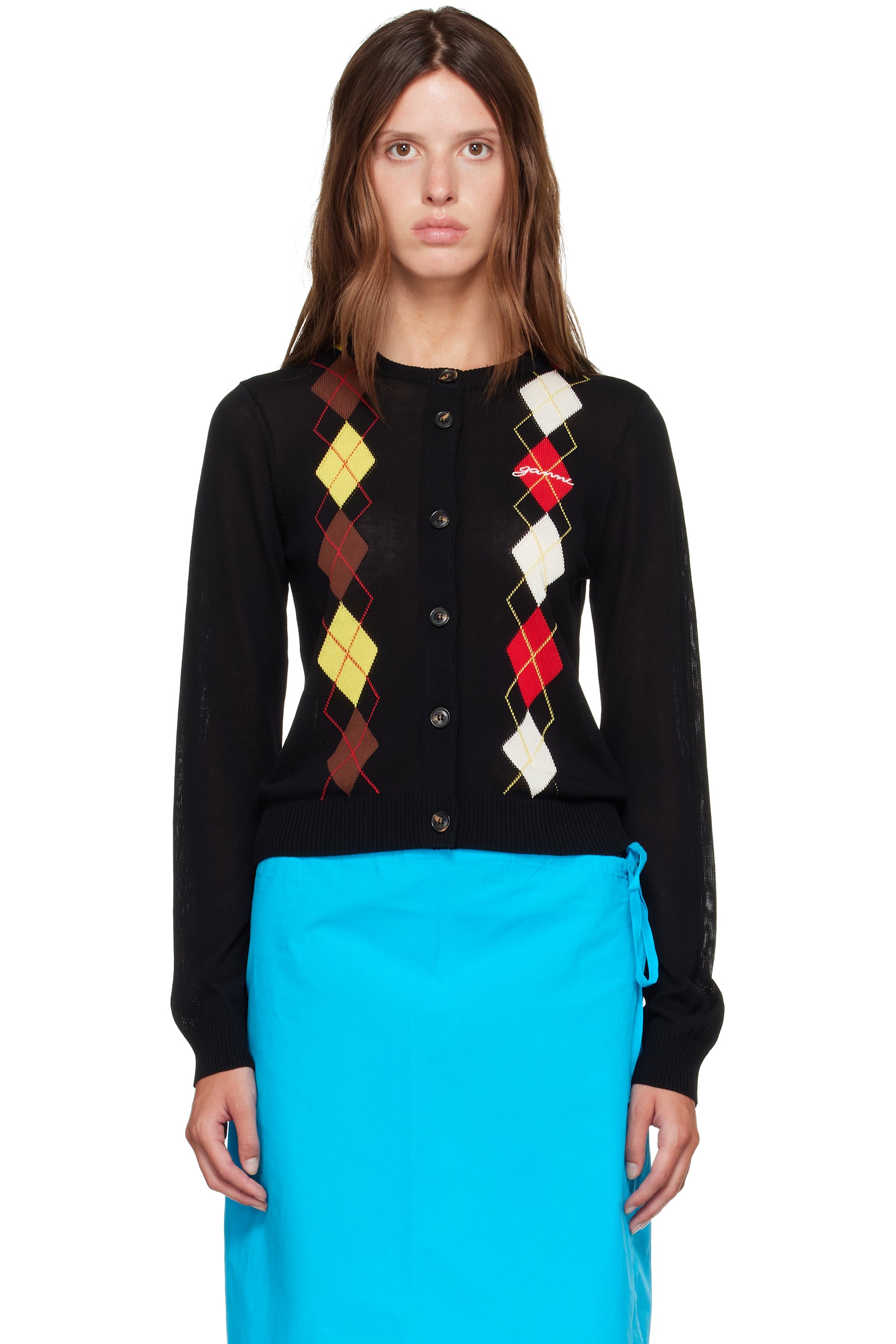 GANNI - Black Argyle Cardigan