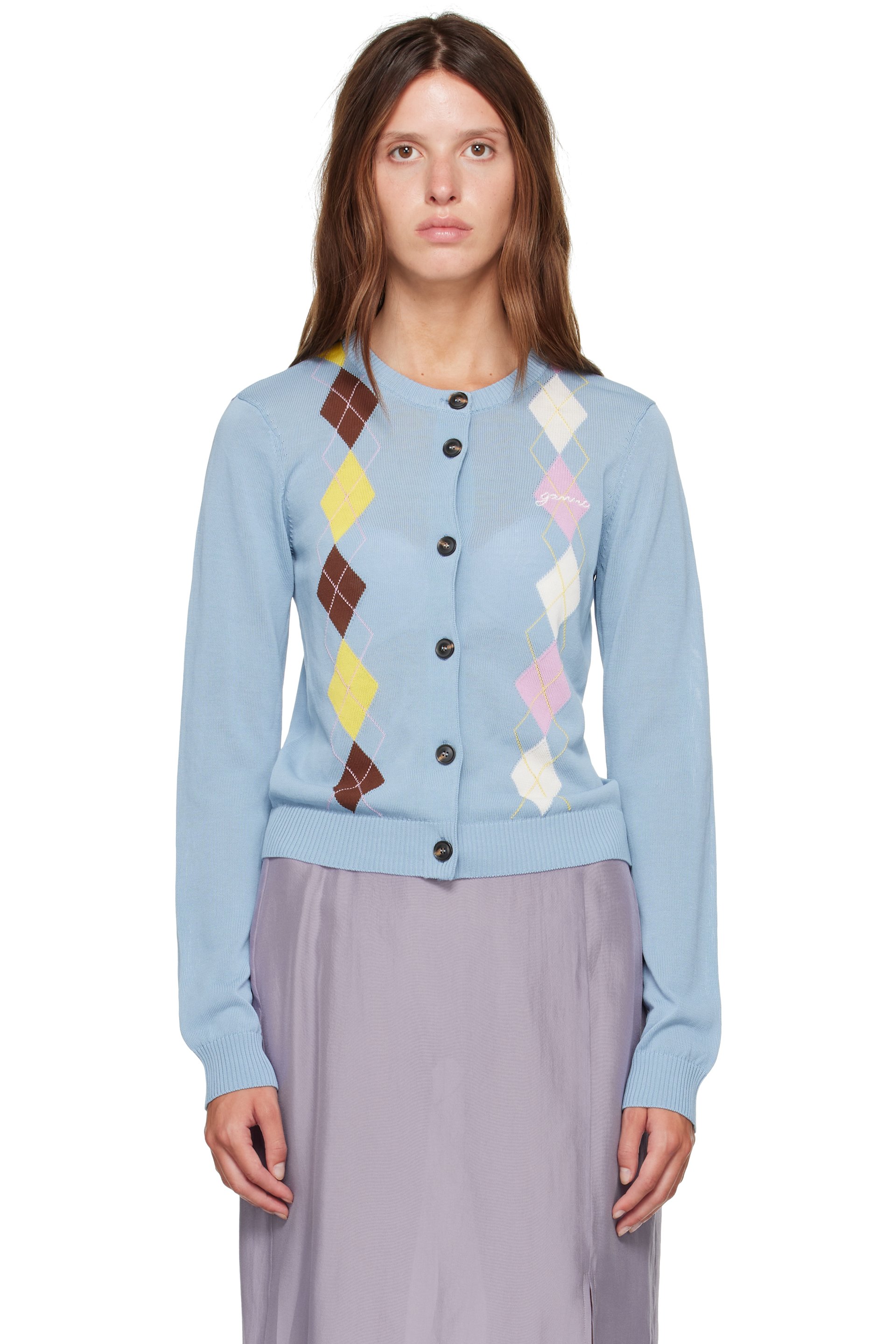 GANNI - Blue Argyle Cardigan