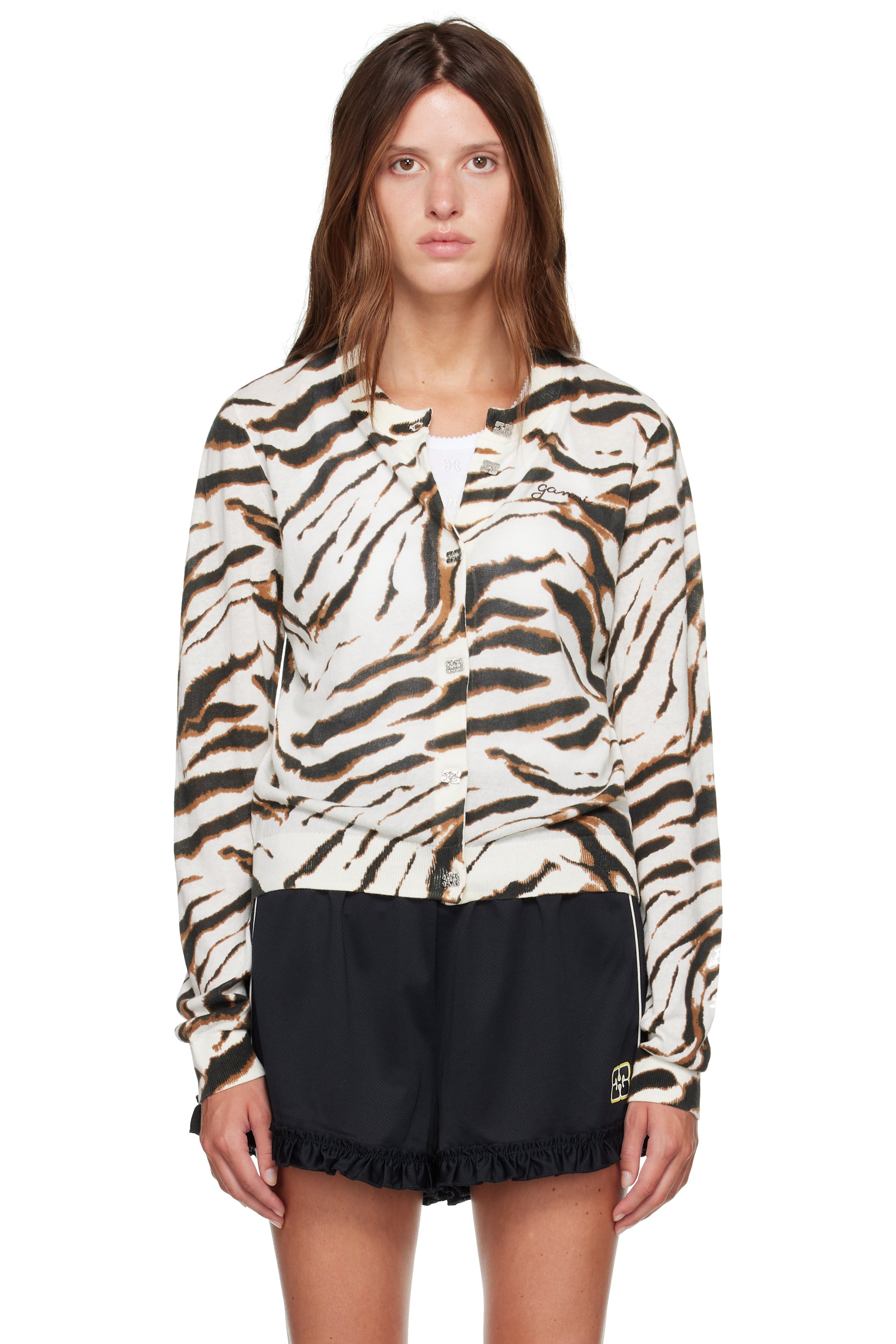 GANNI - Off-White Sheer Printed Cotton Cardigan