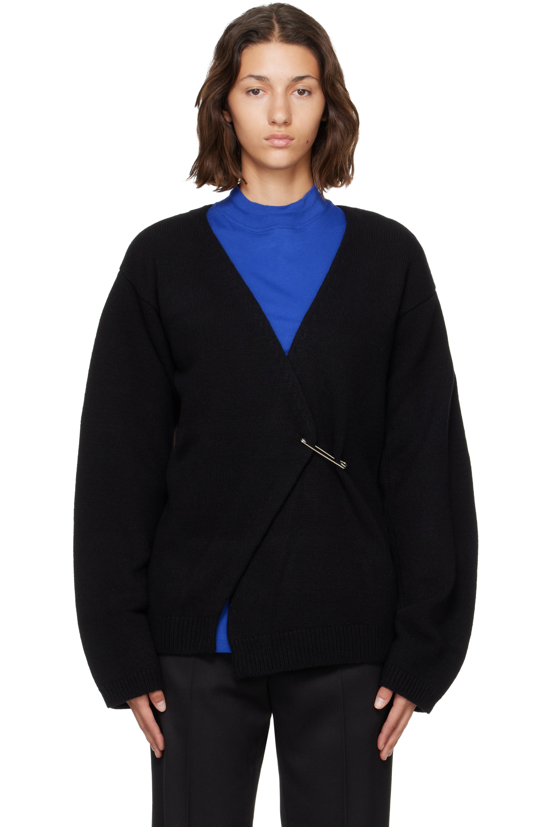 Róhe - Black Off-Shoulder Wrap Cardigan