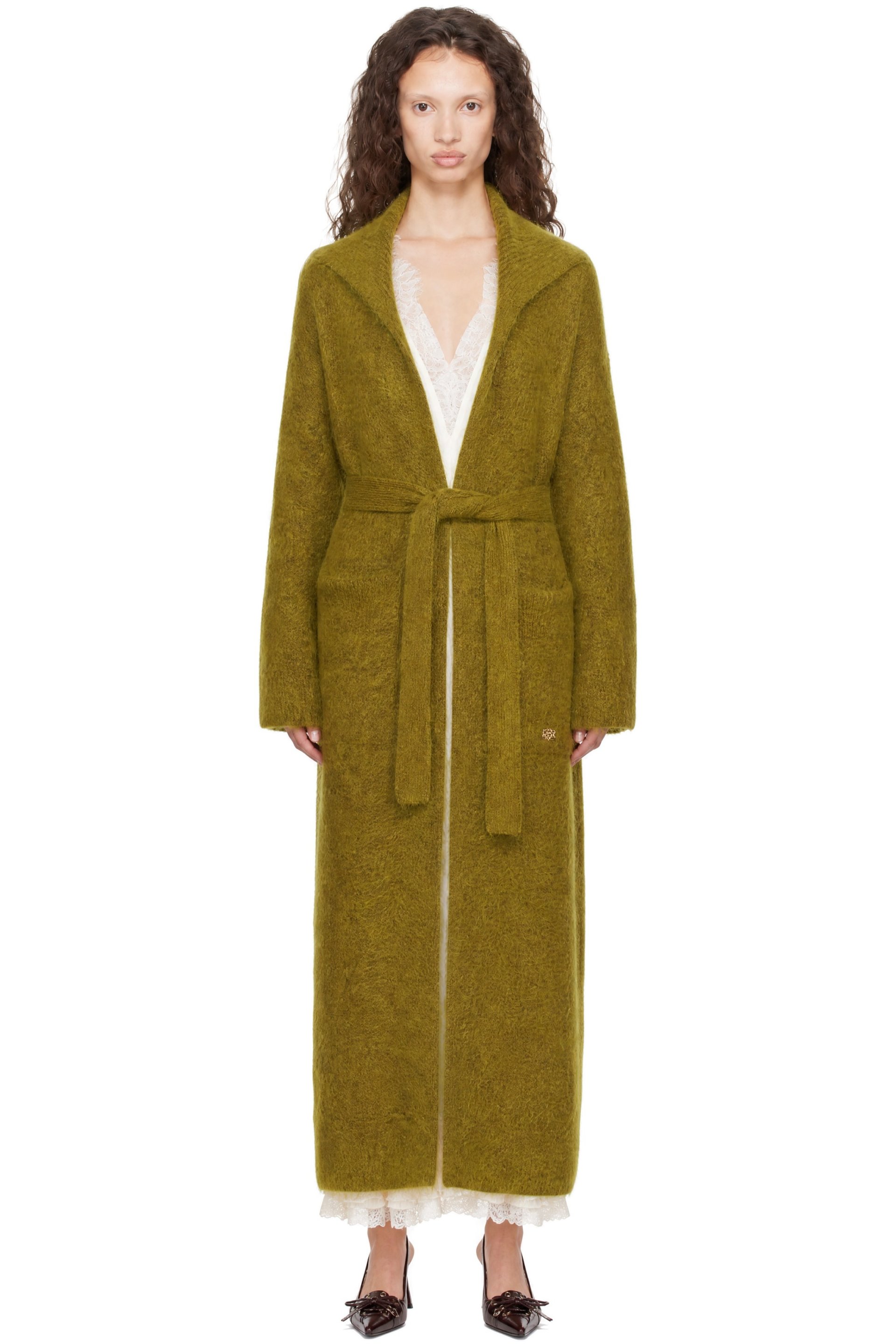 GANNI - Green Brushed Mohair Long Cardigan