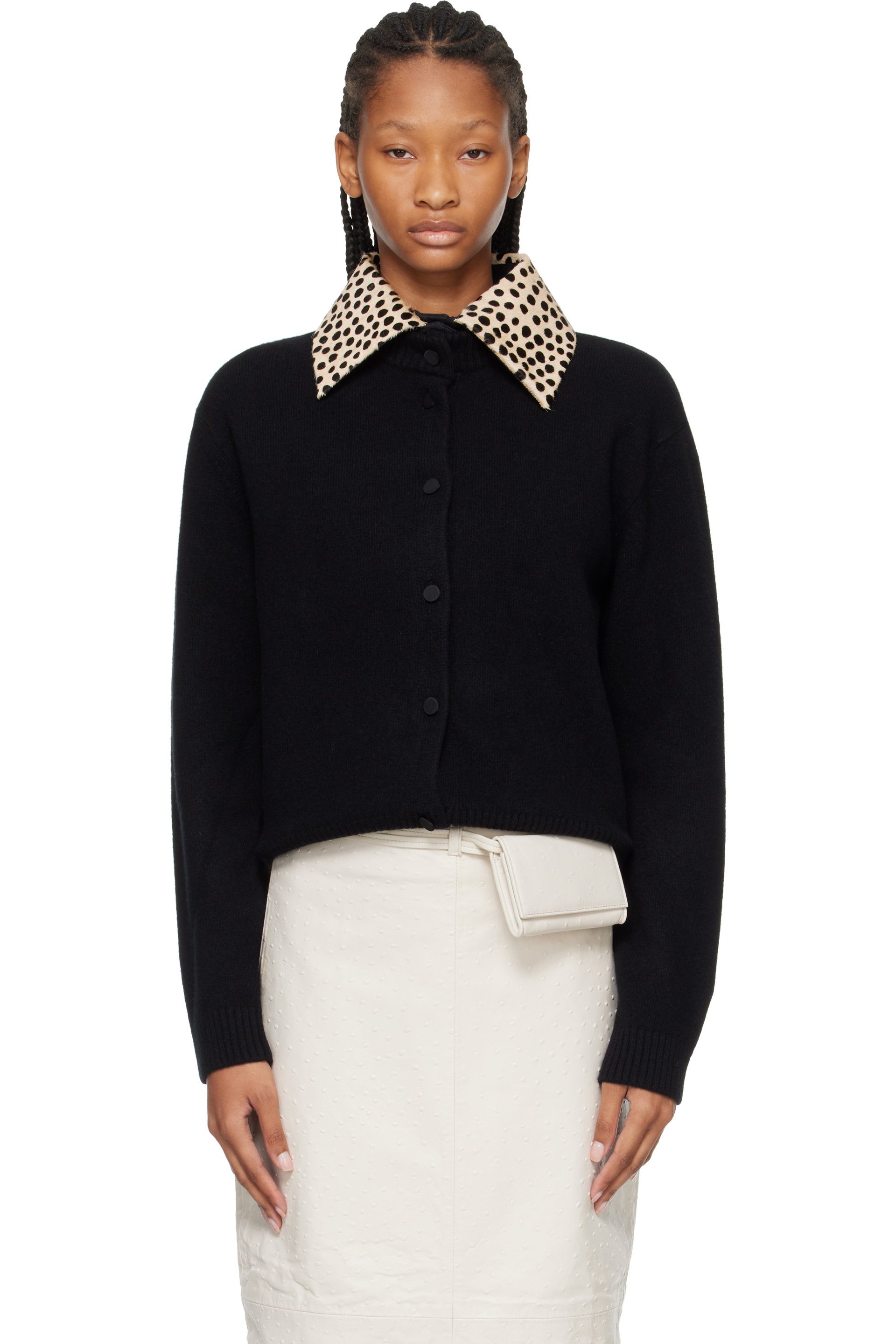 Róhe - Cardigan noir à col à motif guépard