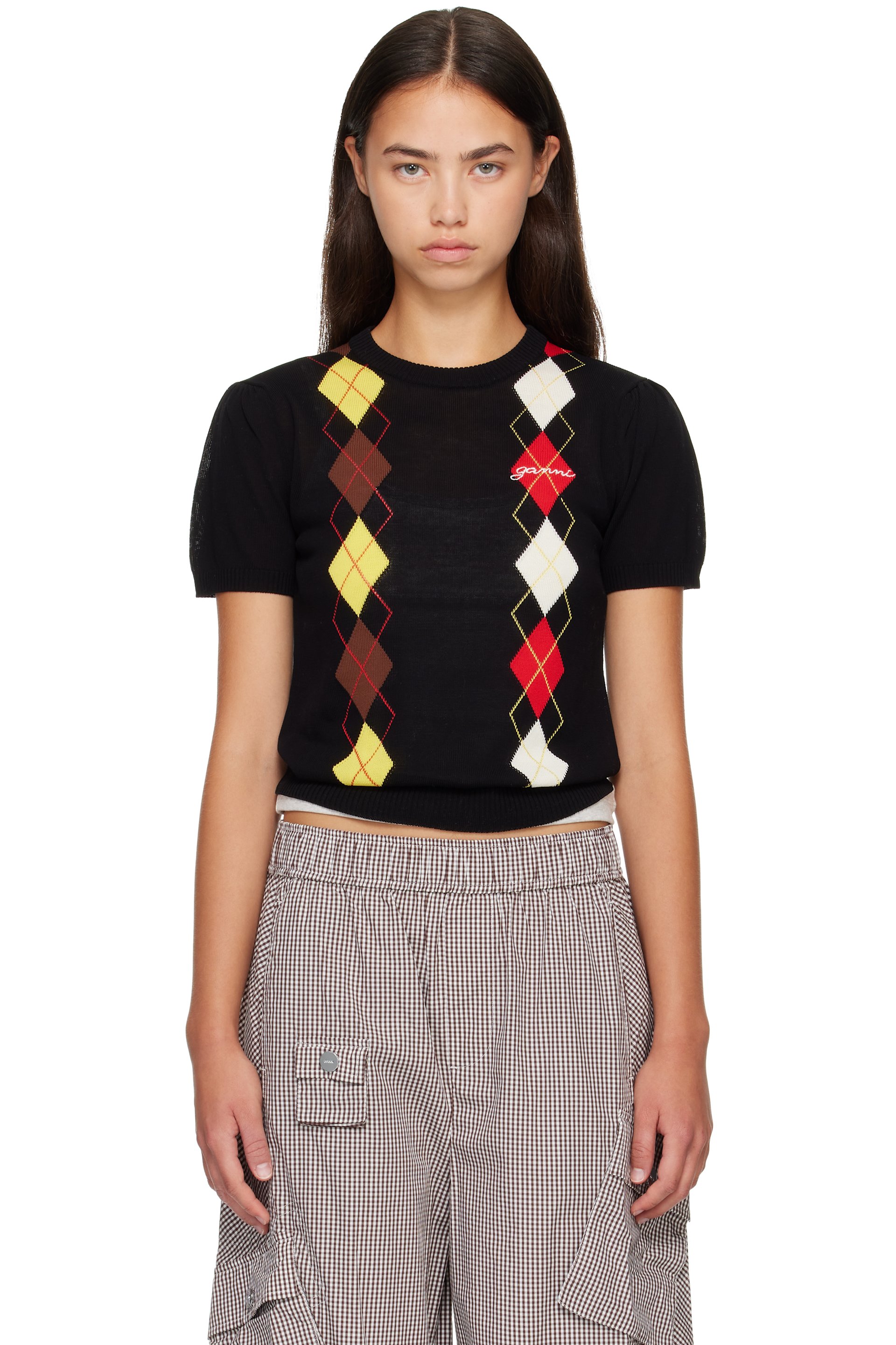 GANNI - Black Argyle Sweater