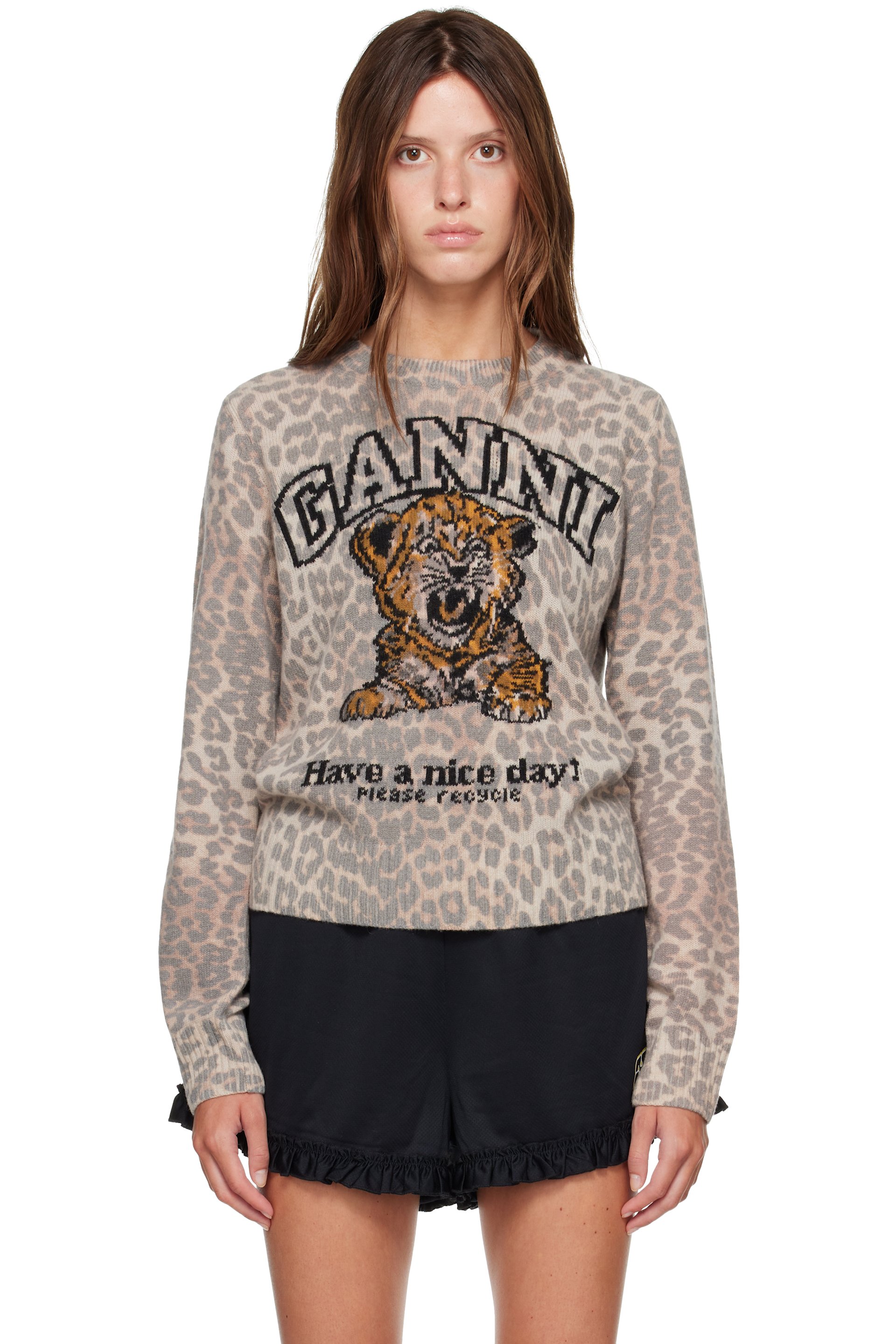 GANNI - Beige Tiger Sweater