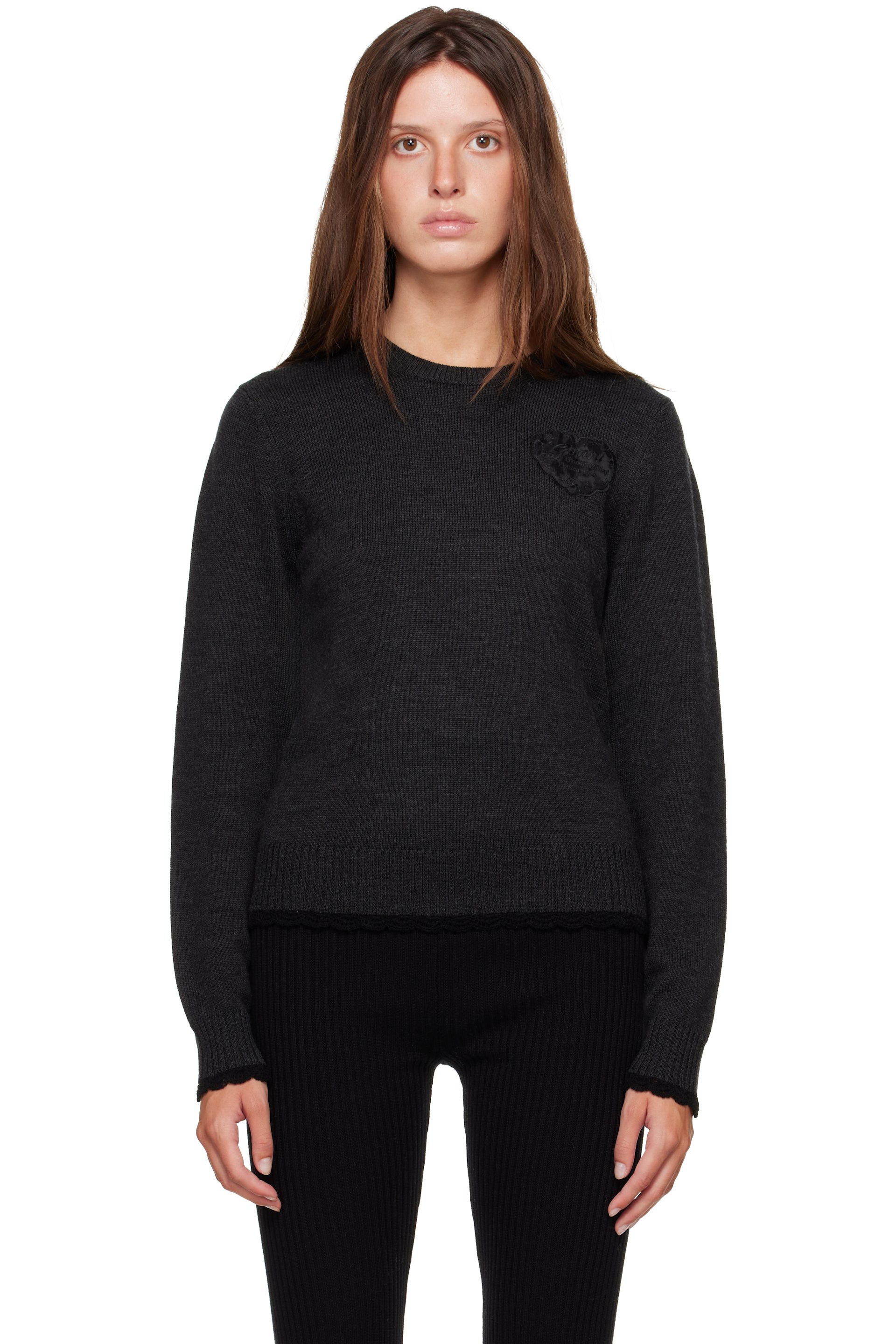 GANNI - Black Crewneck Wool Sweater