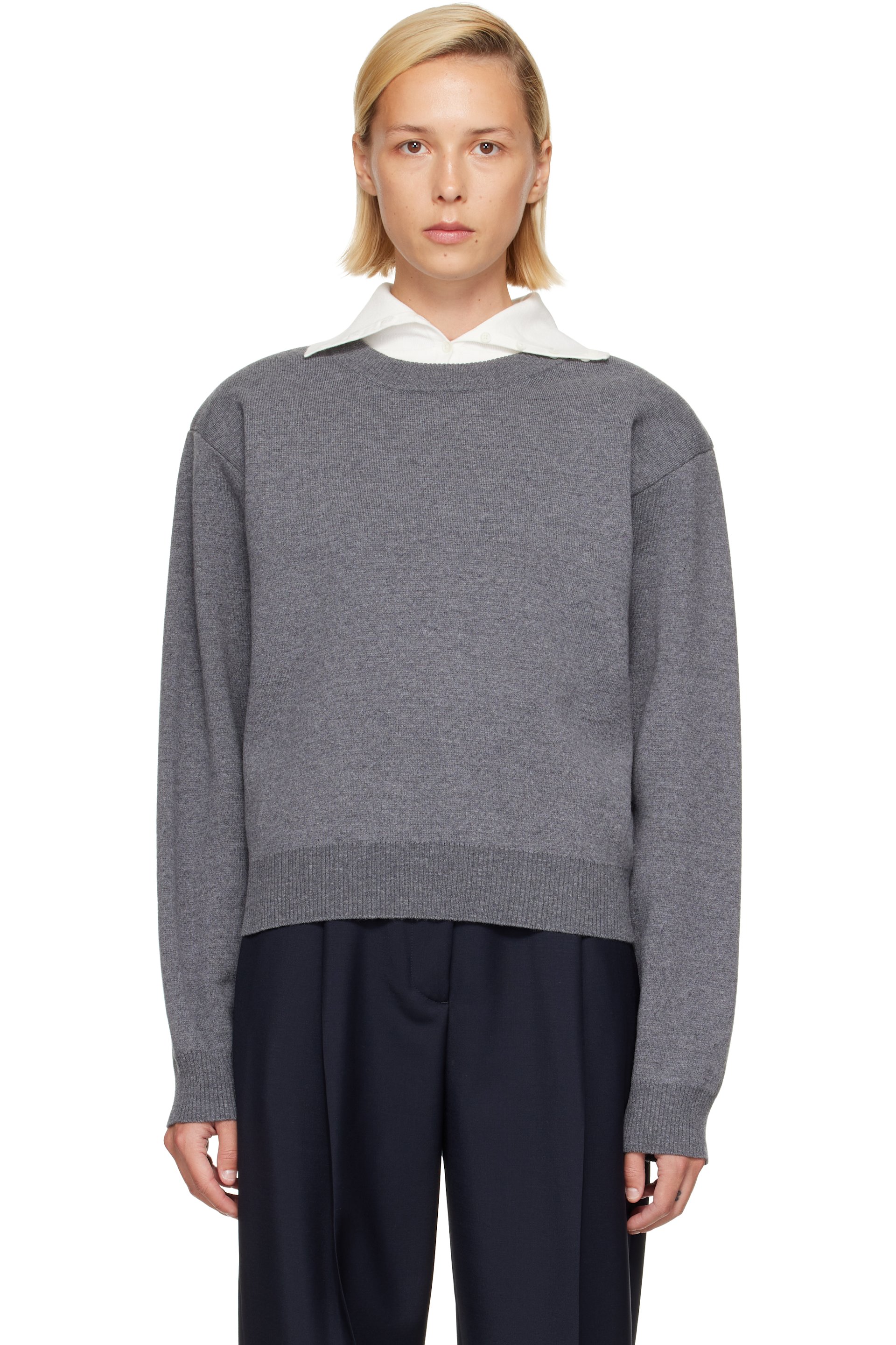 Róhe - Gray Statement Shoulder Crewneck Sweater
