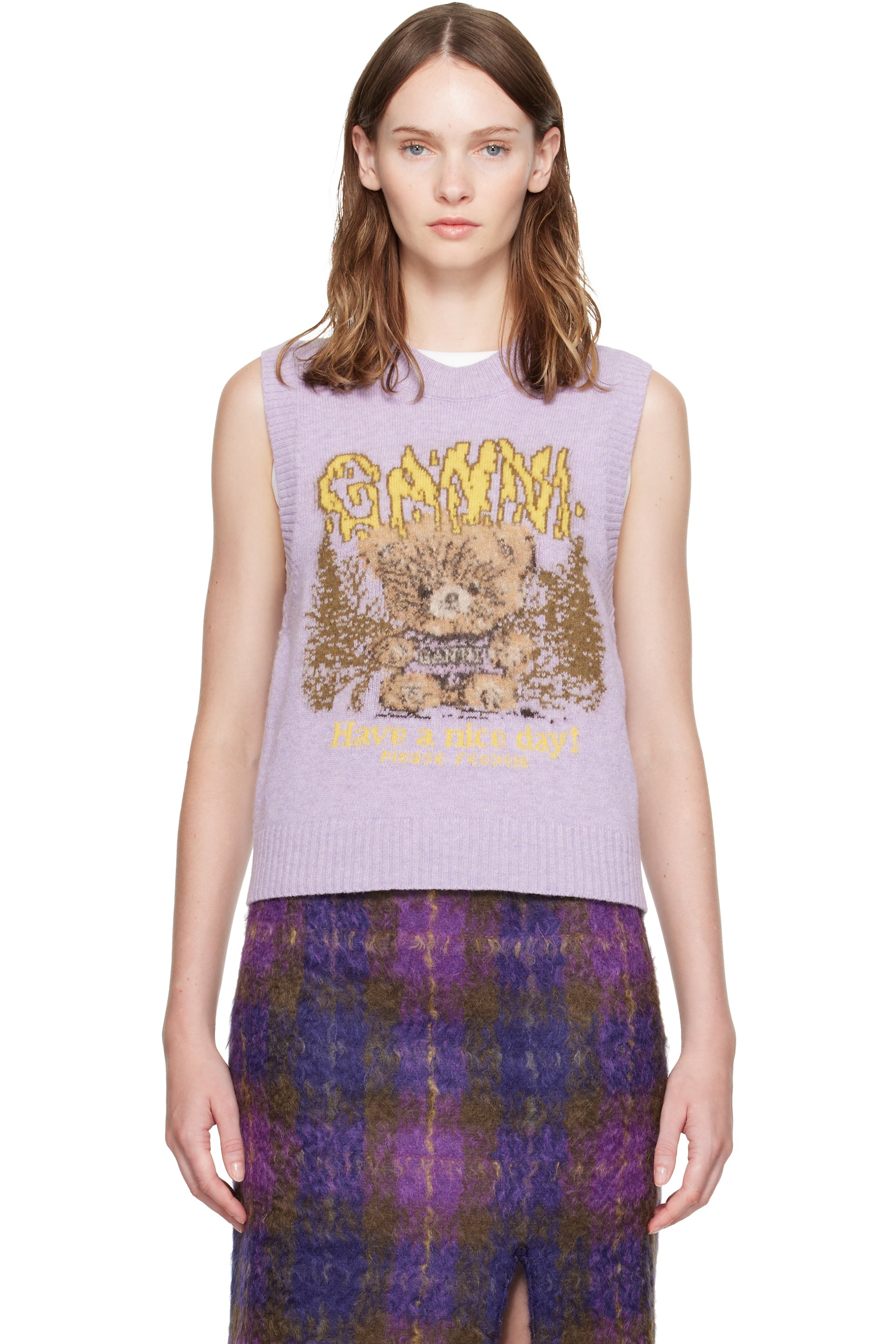 GANNI - Purple Forest Teddy Sweater Vest