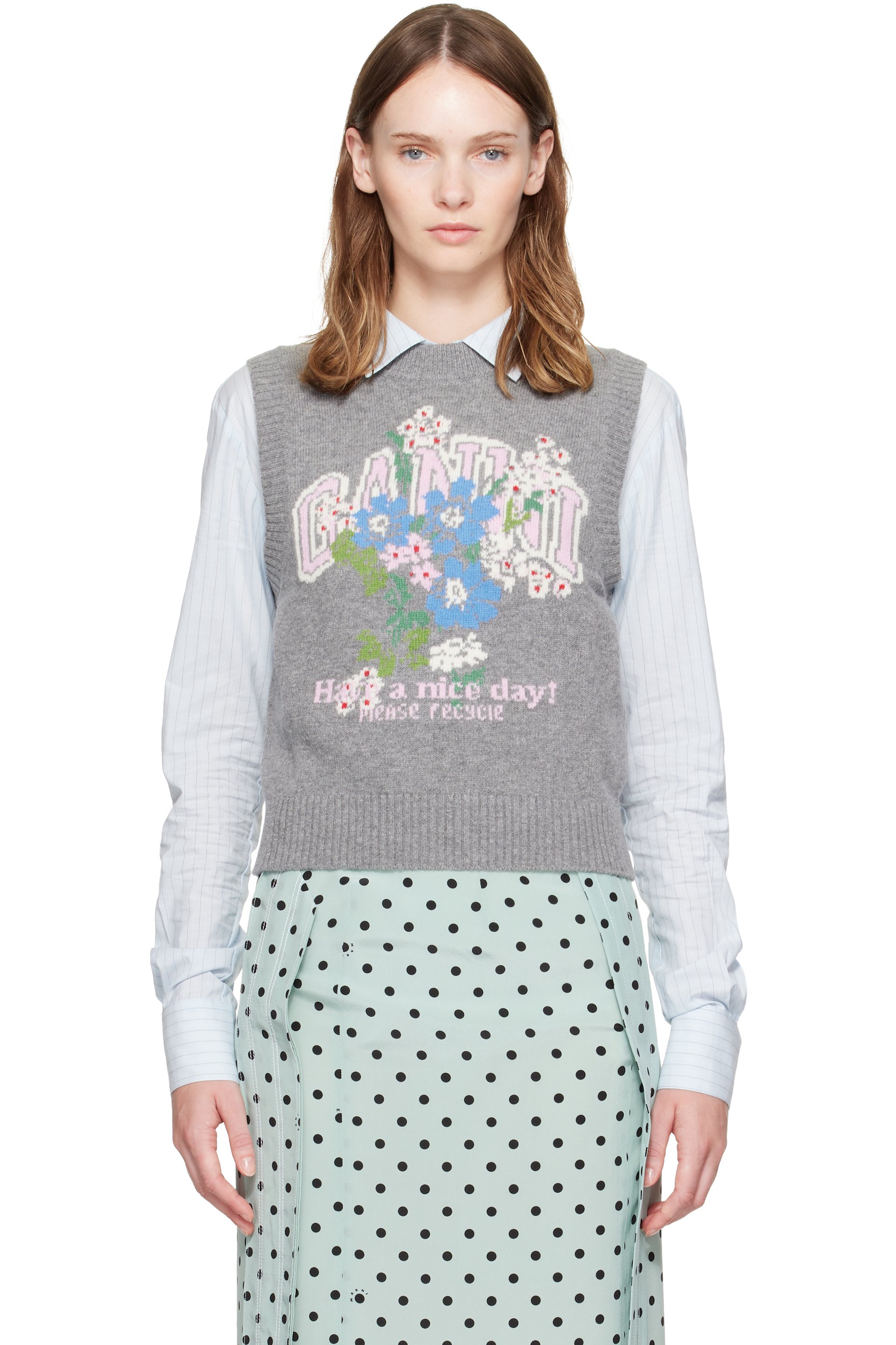 GANNI - Gray Flowers Sweater Vest