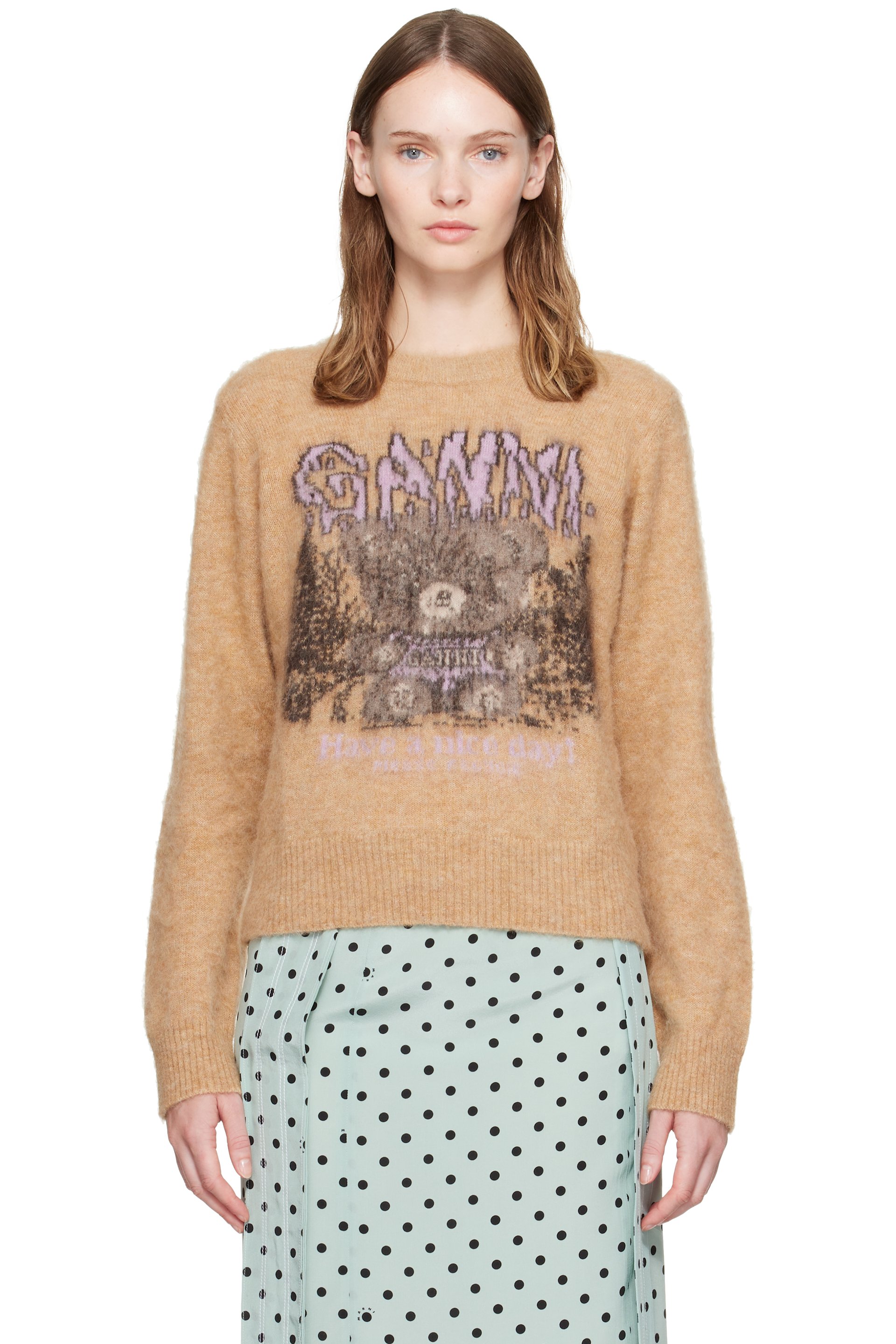 GANNI - Beige Brushed Alpaca Forest Teddy Sweater