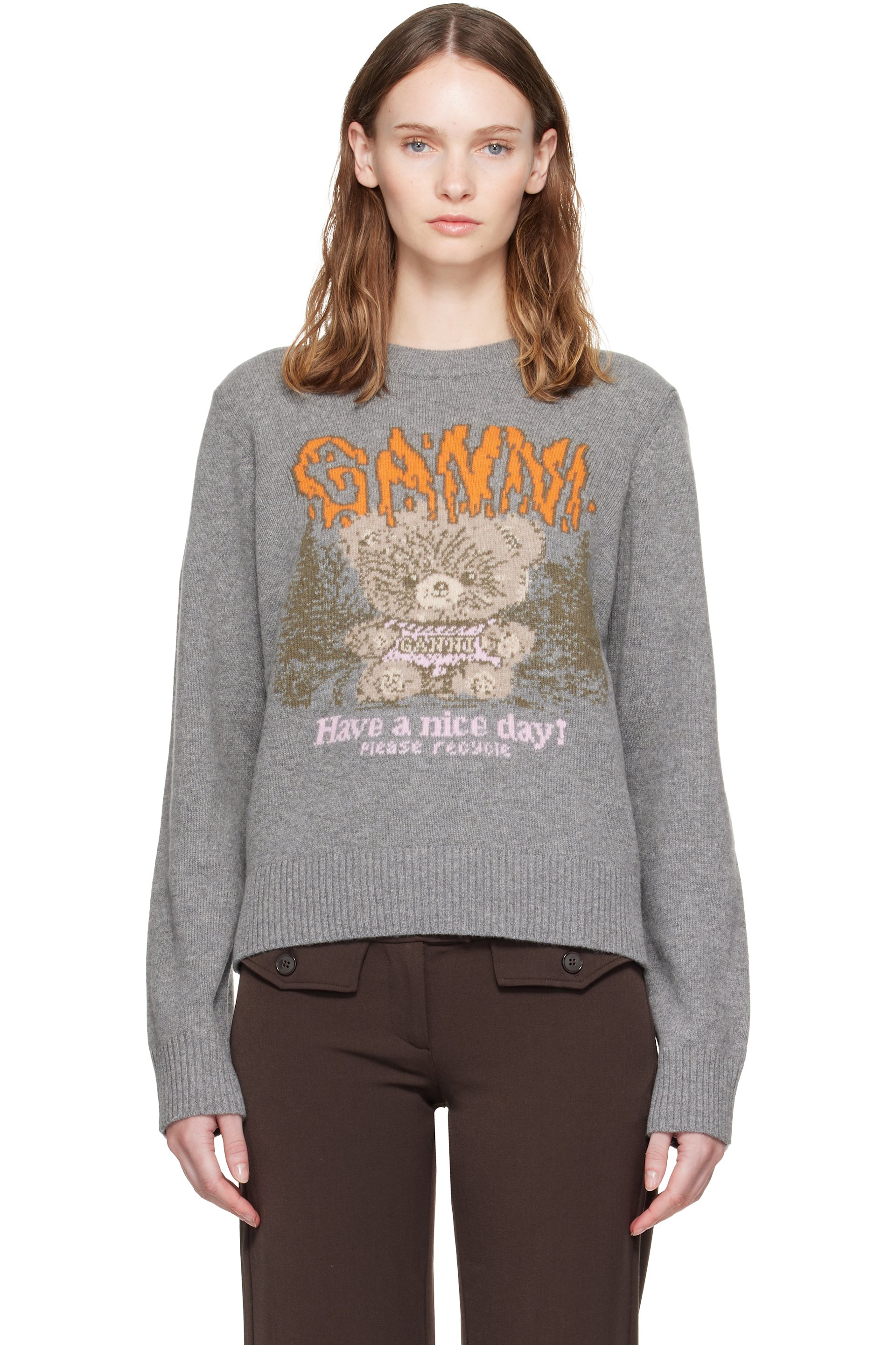 GANNI - Gray Forest Teddy Wool Sweater
