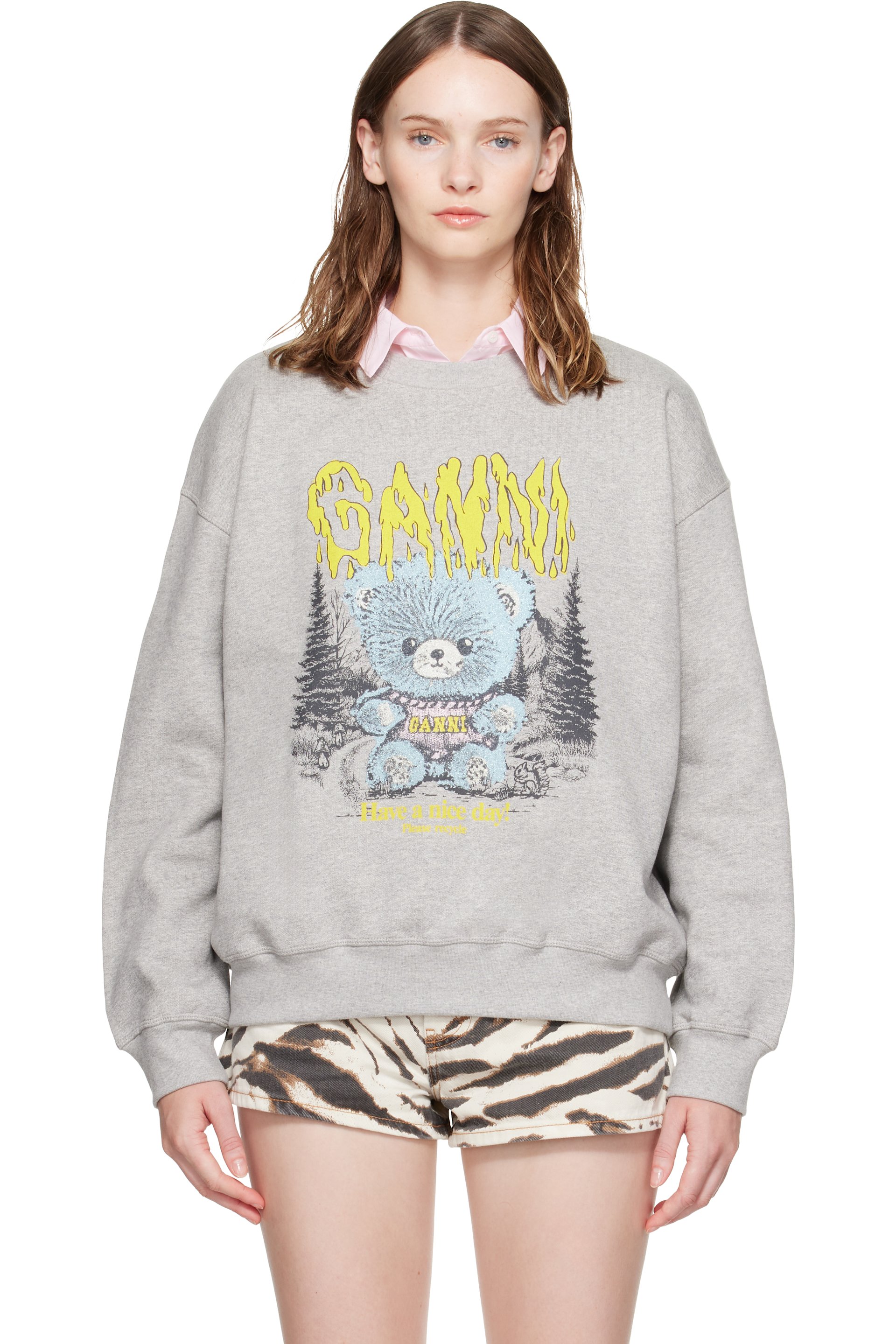 GANNI - Gray Forest Teddy Sweatshirt