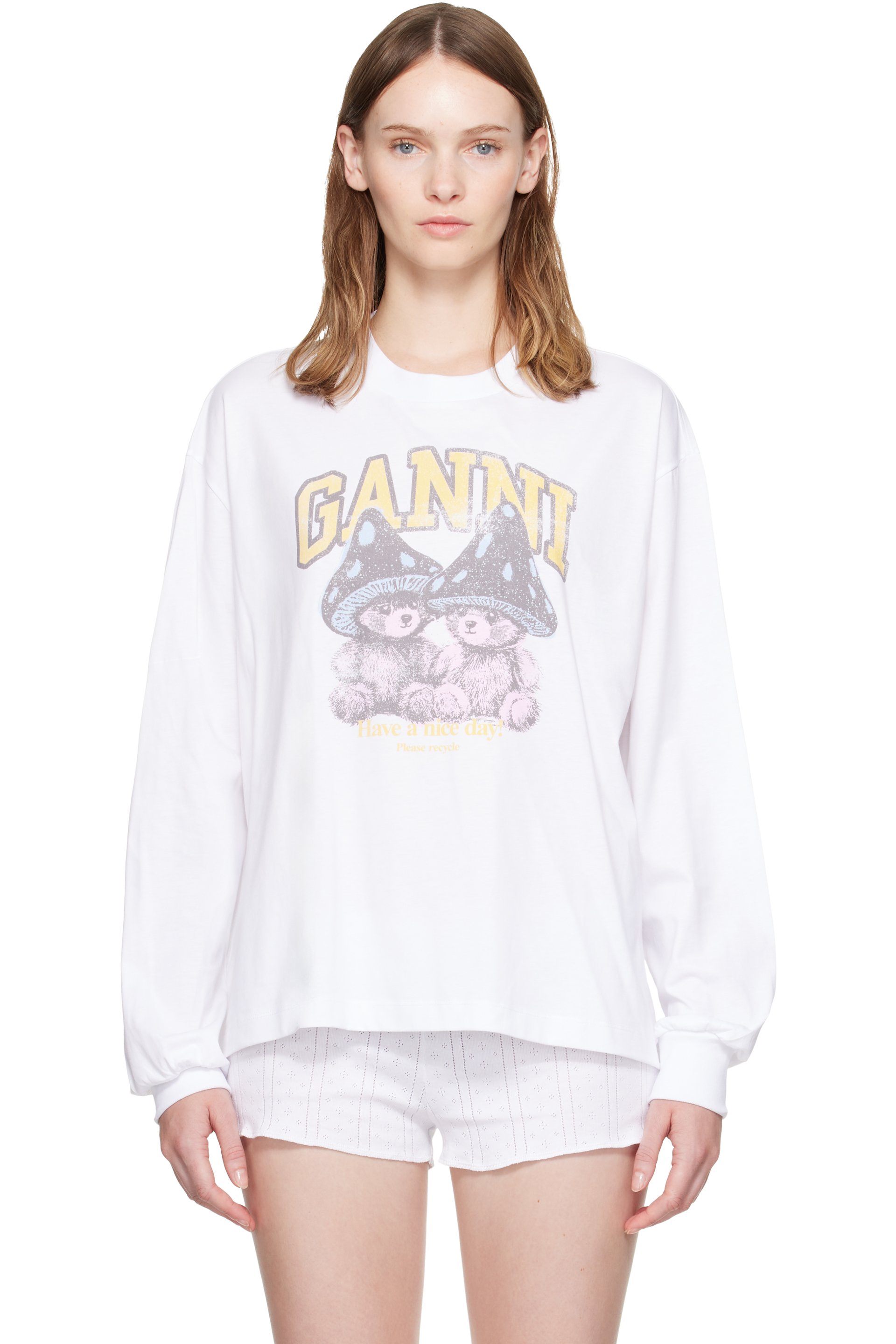 GANNI - White Mushroom Teddy Long Sleeve T-shirt