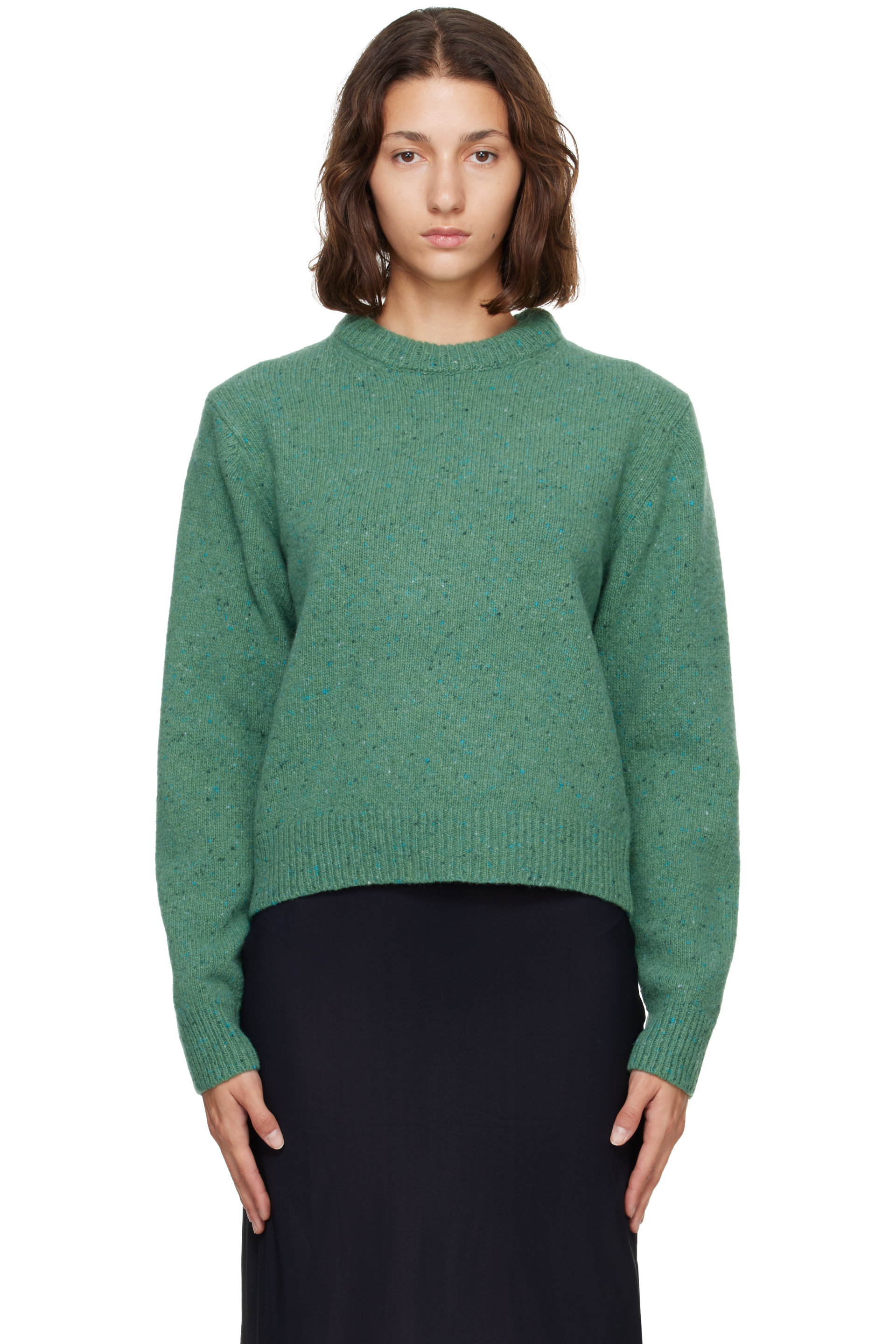 Róhe - Green Fitted Mouliné Crewneck Sweater