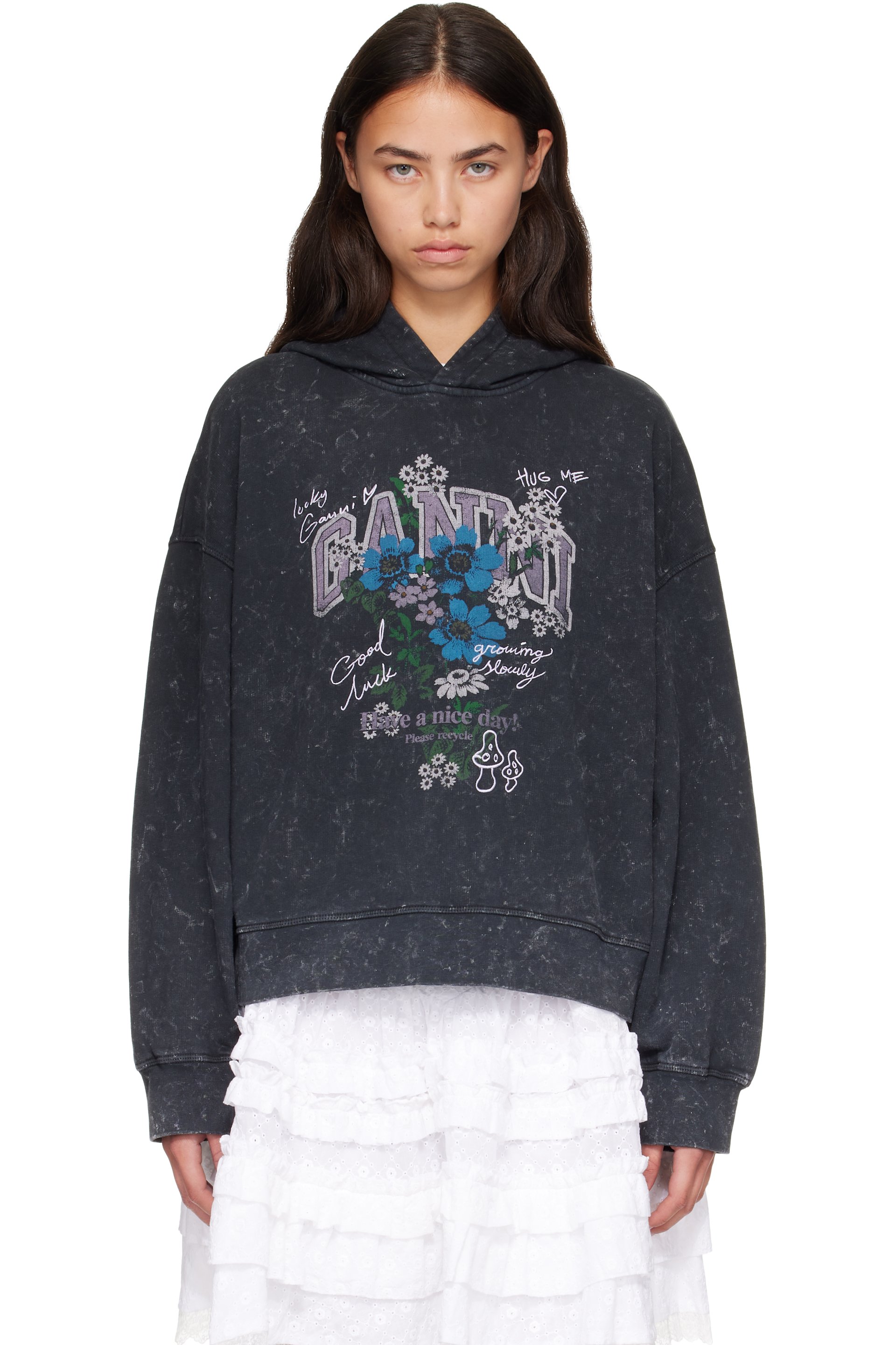 GANNI - Gray Isoli Cropped Vintage Wash Hoodie