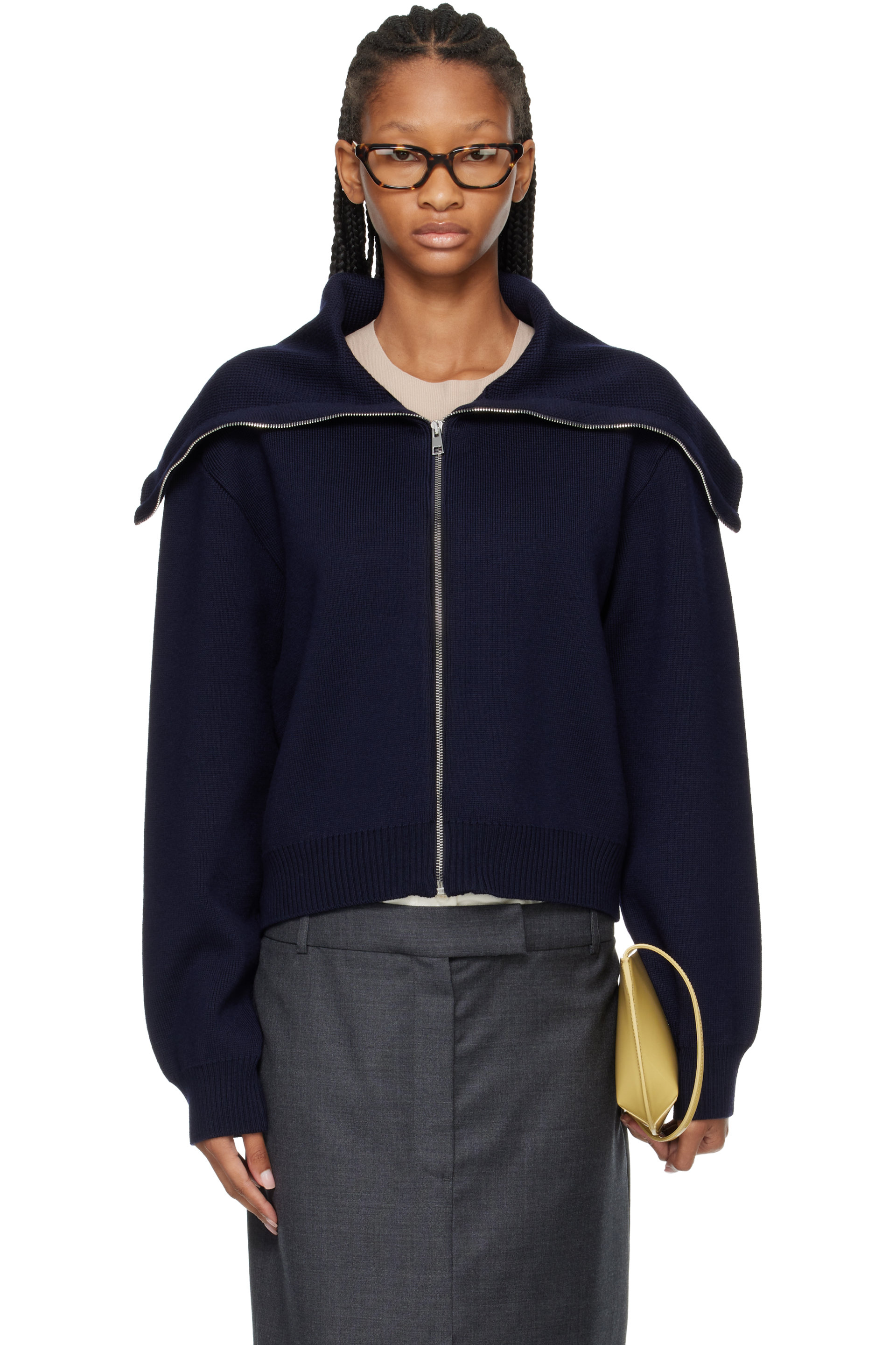 Róhe - Cardigan bleu marine à glissière et à col marin