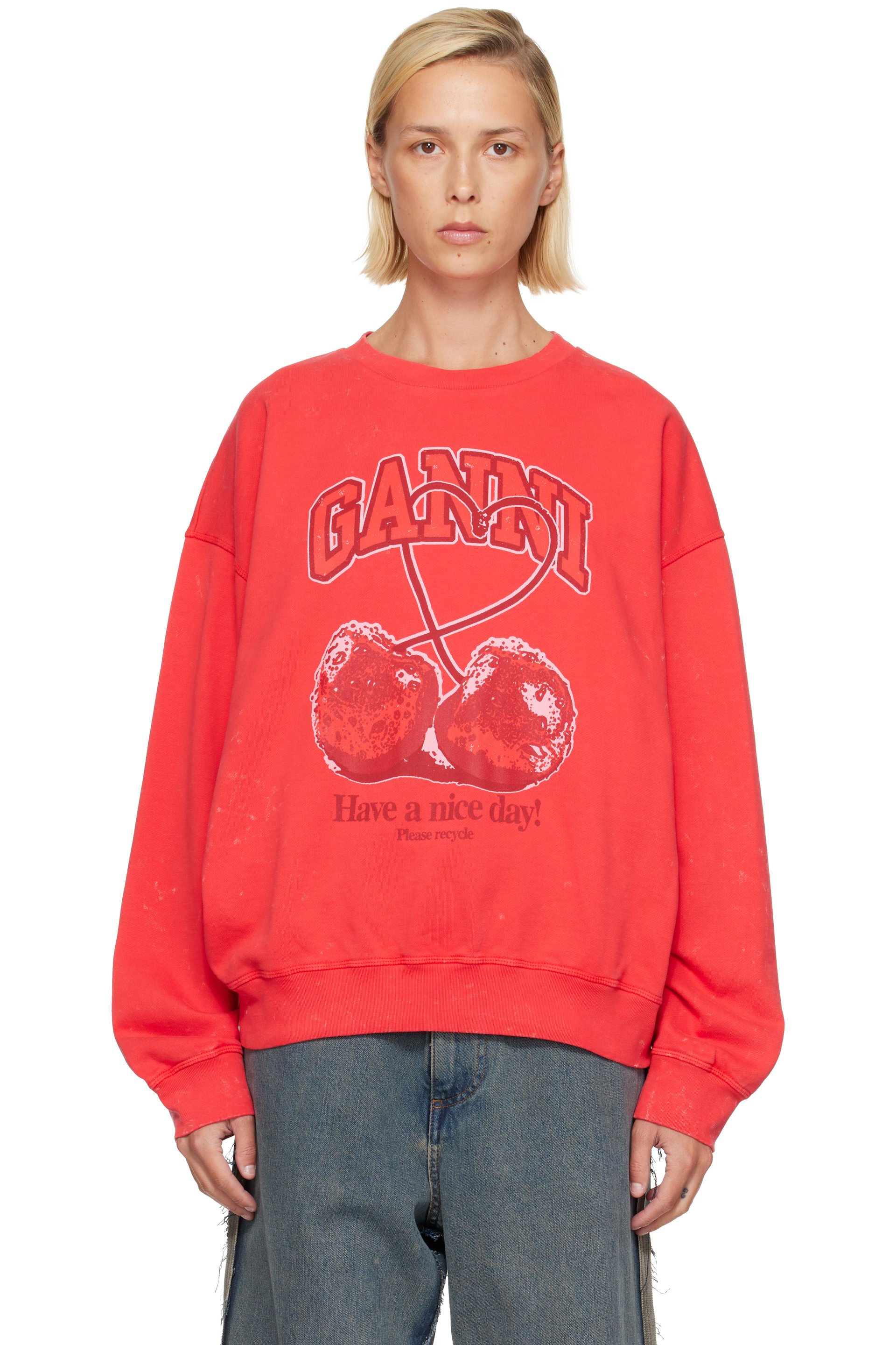 GANNI - Red Cherry Crewneck Sweatshirt