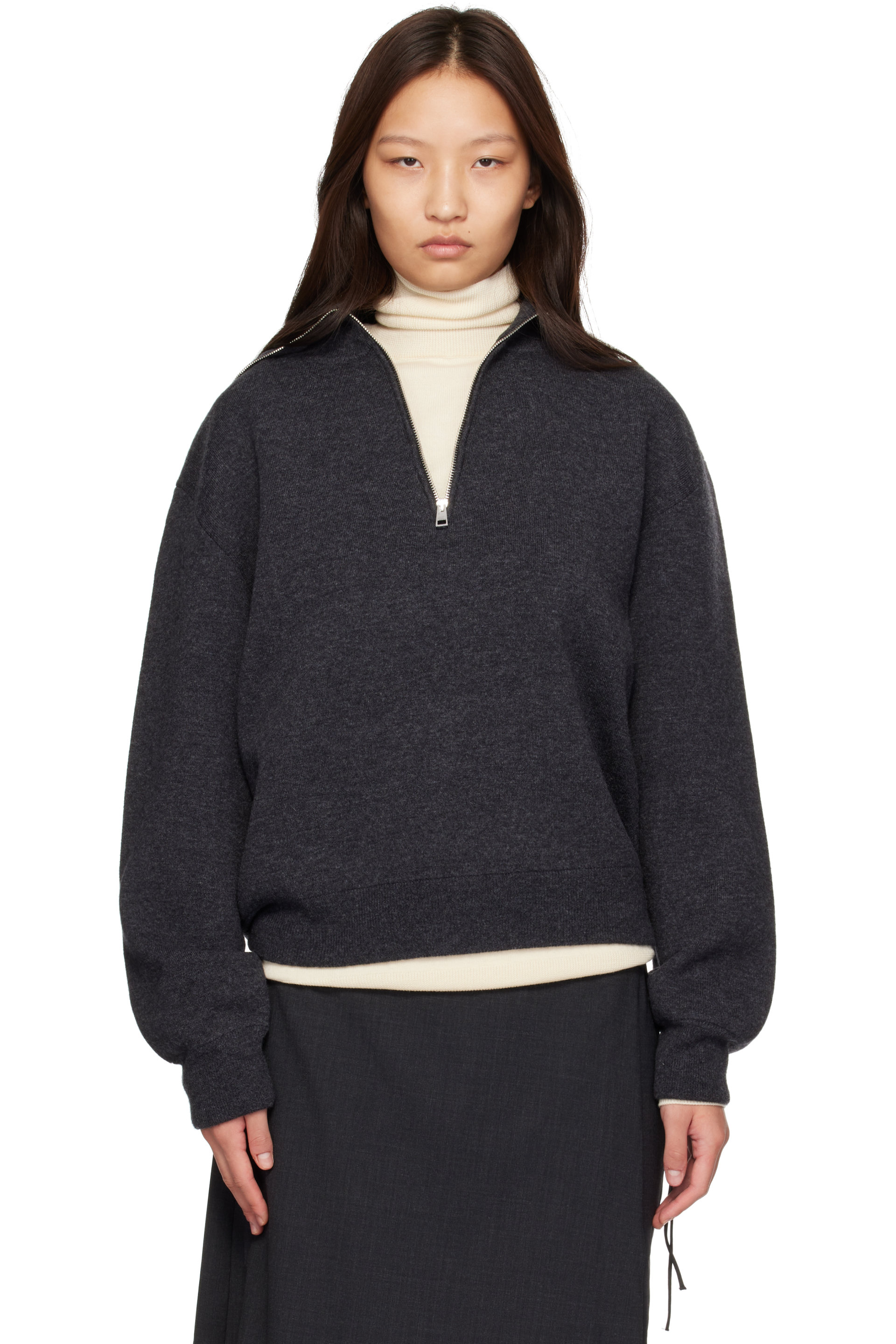 Róhe - Gray Reversible Zipped Turtleneck Sweater