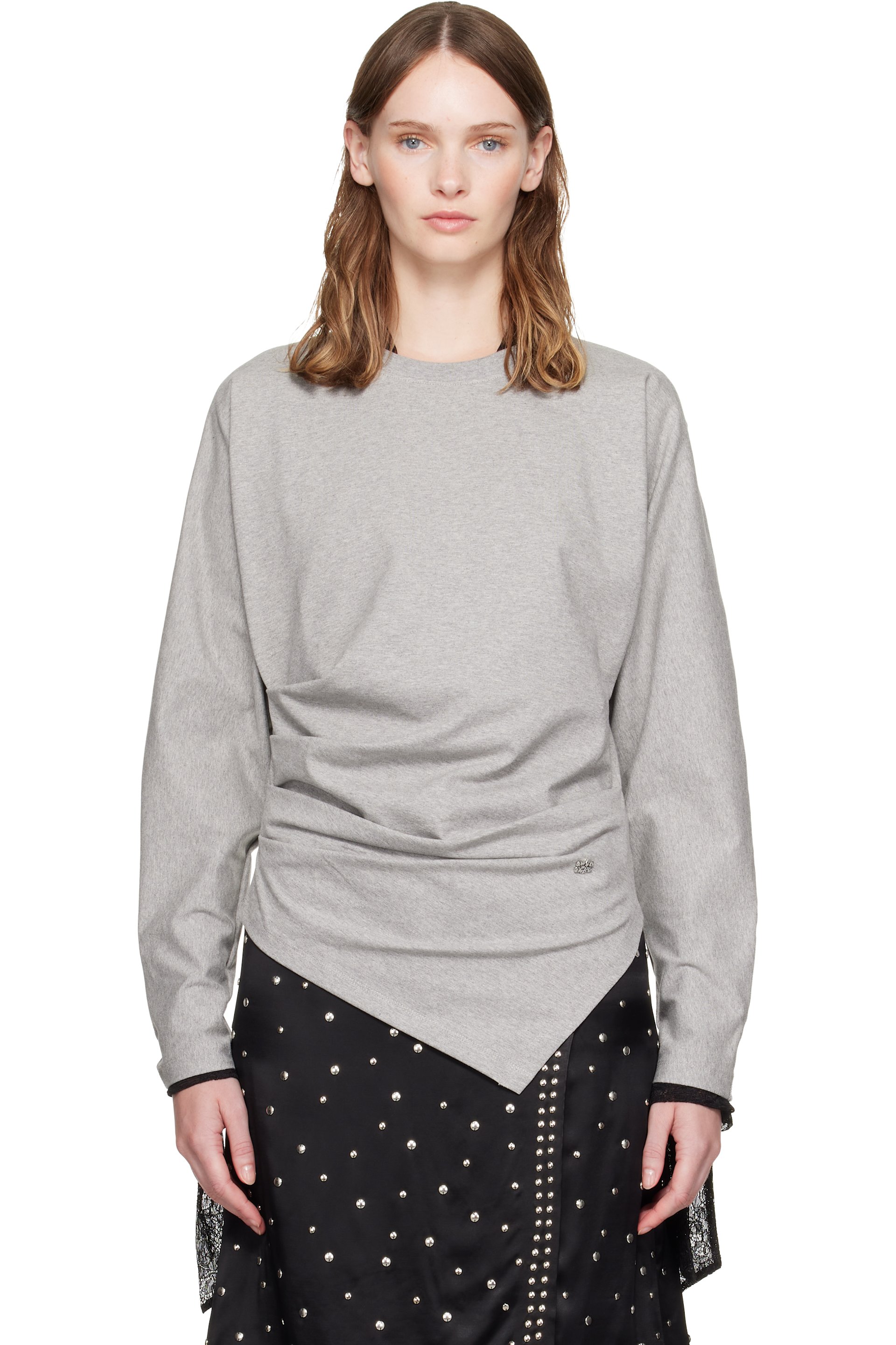 GANNI - Gray Draped Jersey T-shirt