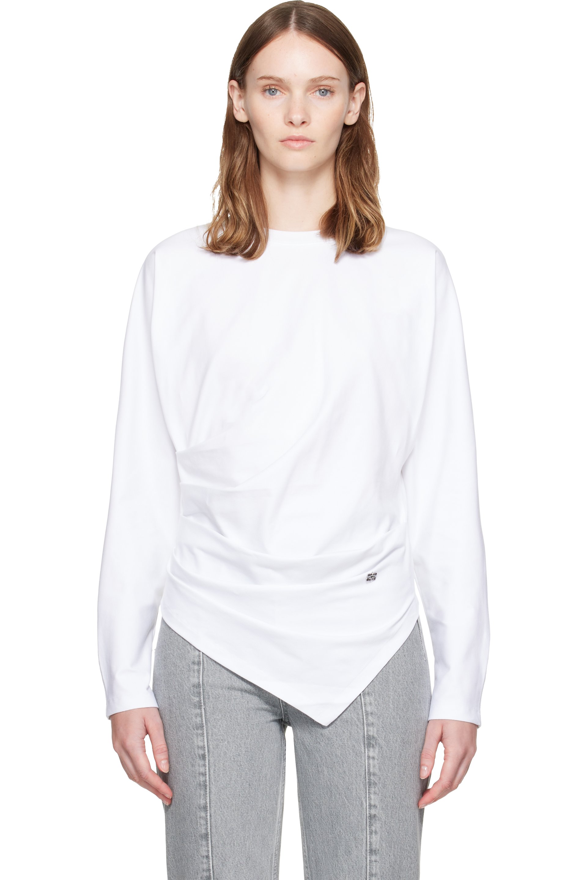 GANNI - White Draped Jersey T-shirt