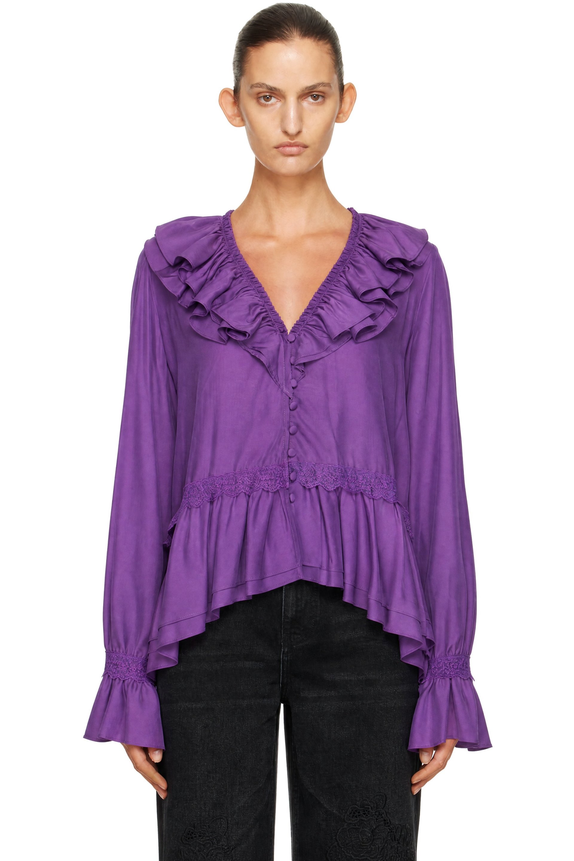 GANNI - Purple Viscose Silk Blouse