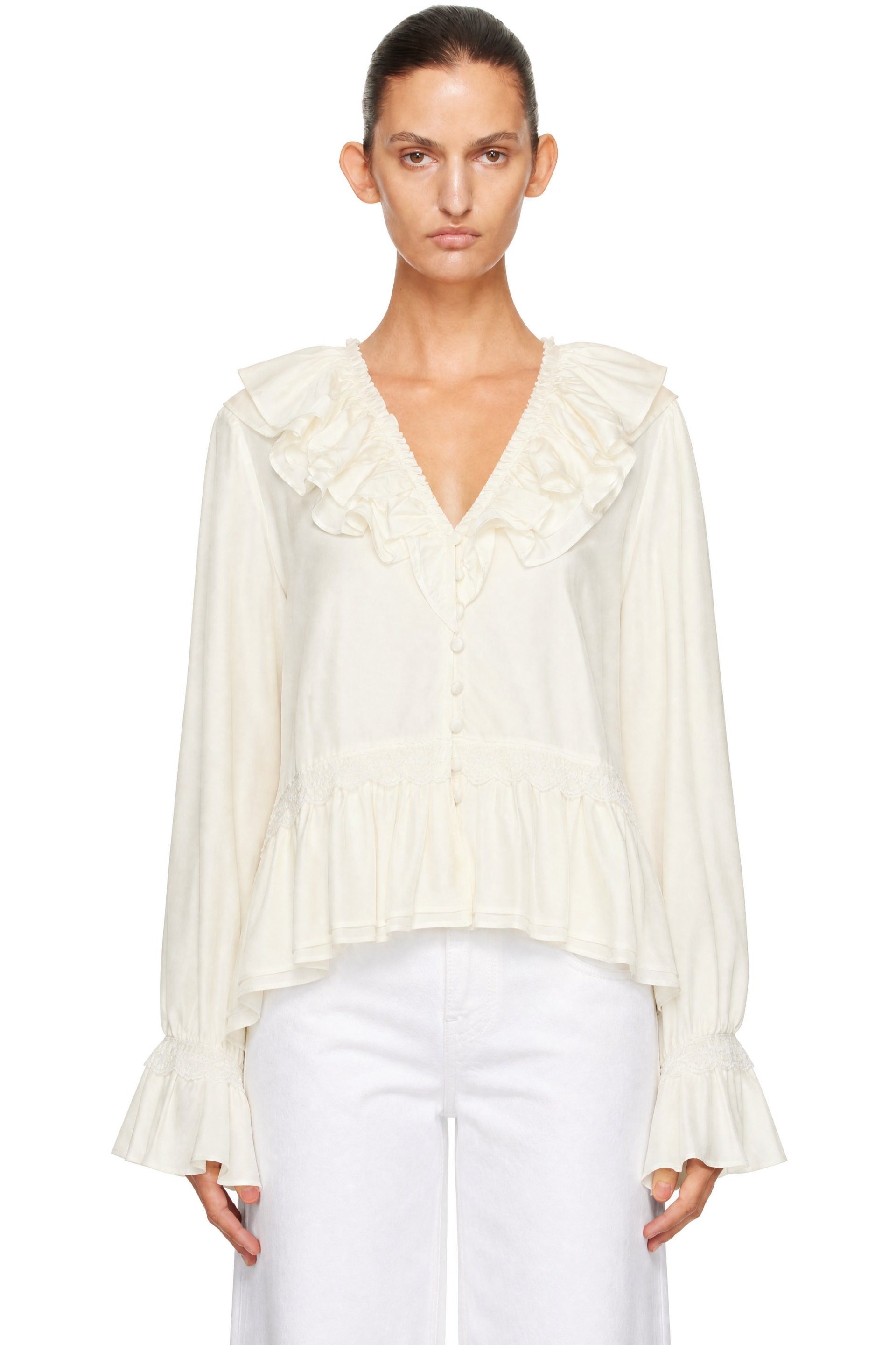 GANNI - Off-White Viscose Silk Blouse