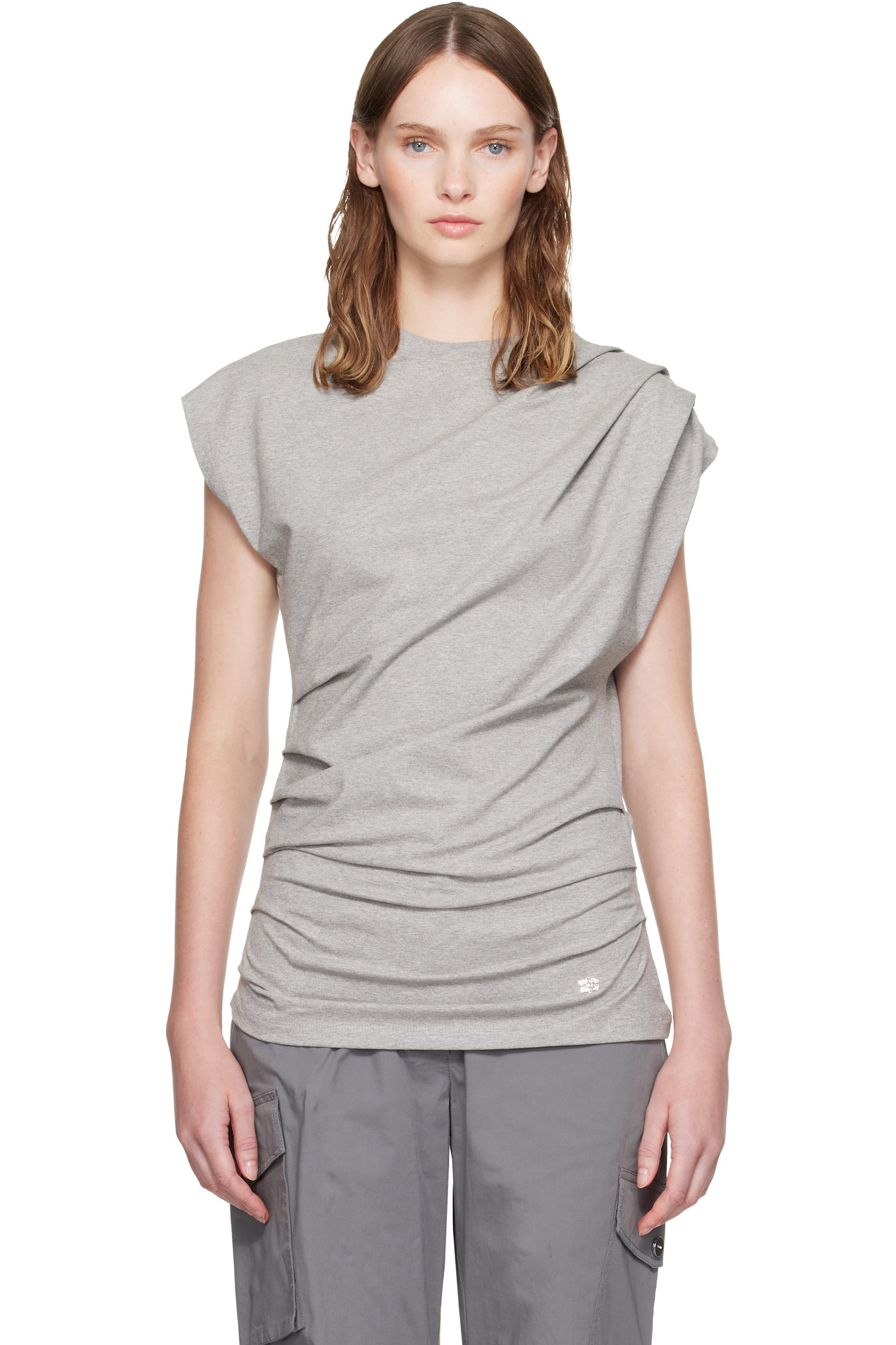 GANNI - Gray Draped Jersey T-shirt