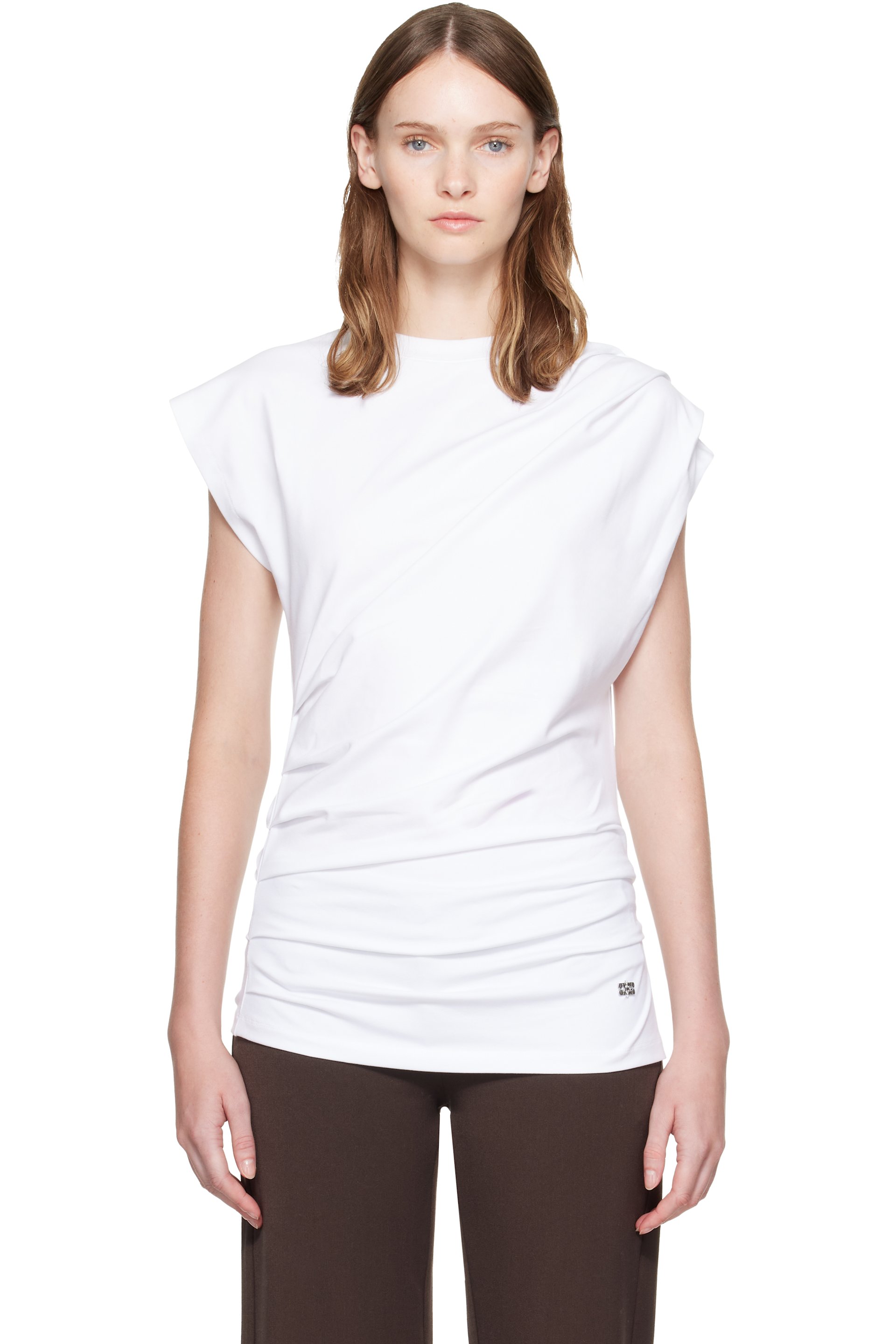 GANNI - White Draped Jersey T-shirt