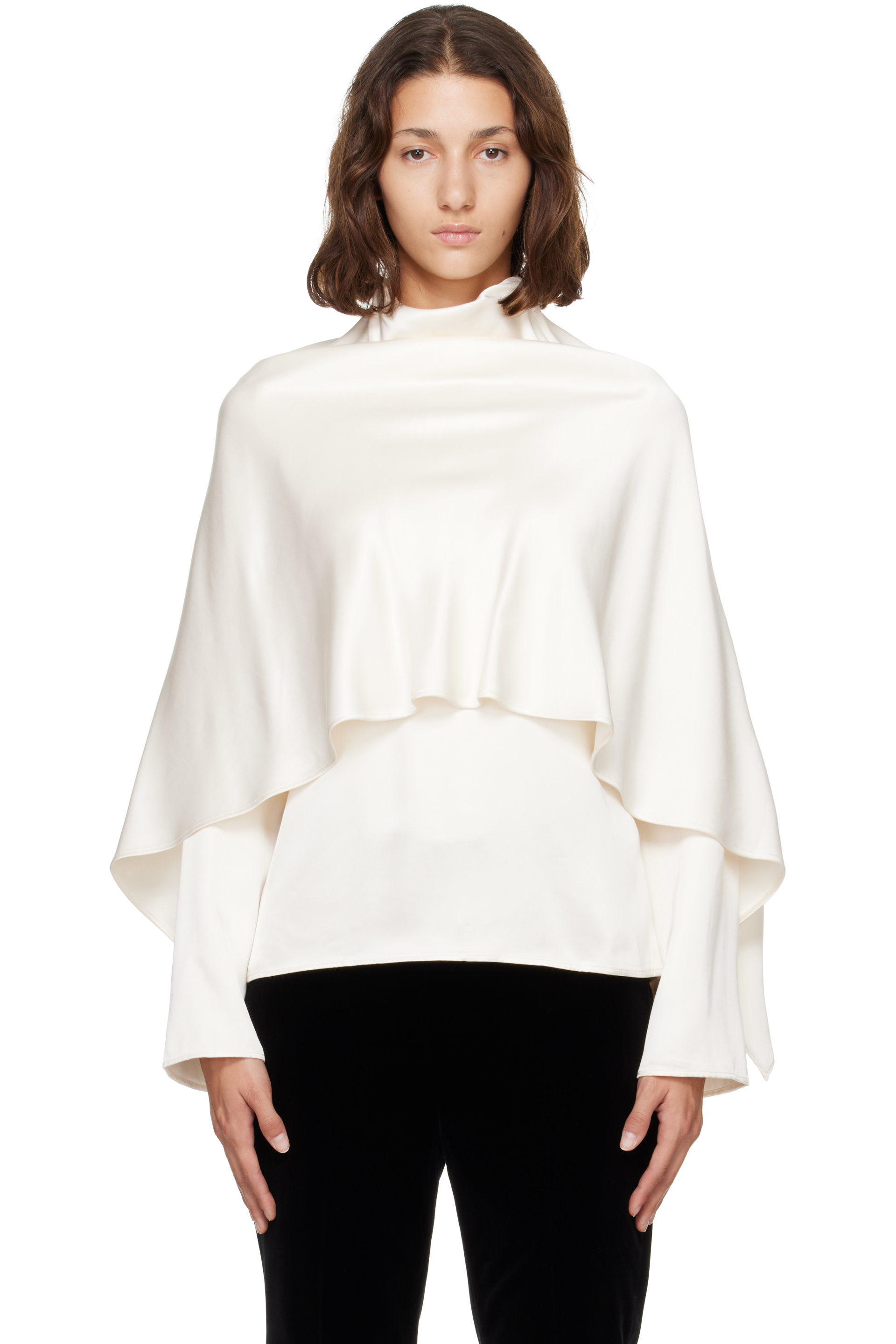Róhe - Off-White Satin Cape Blouse