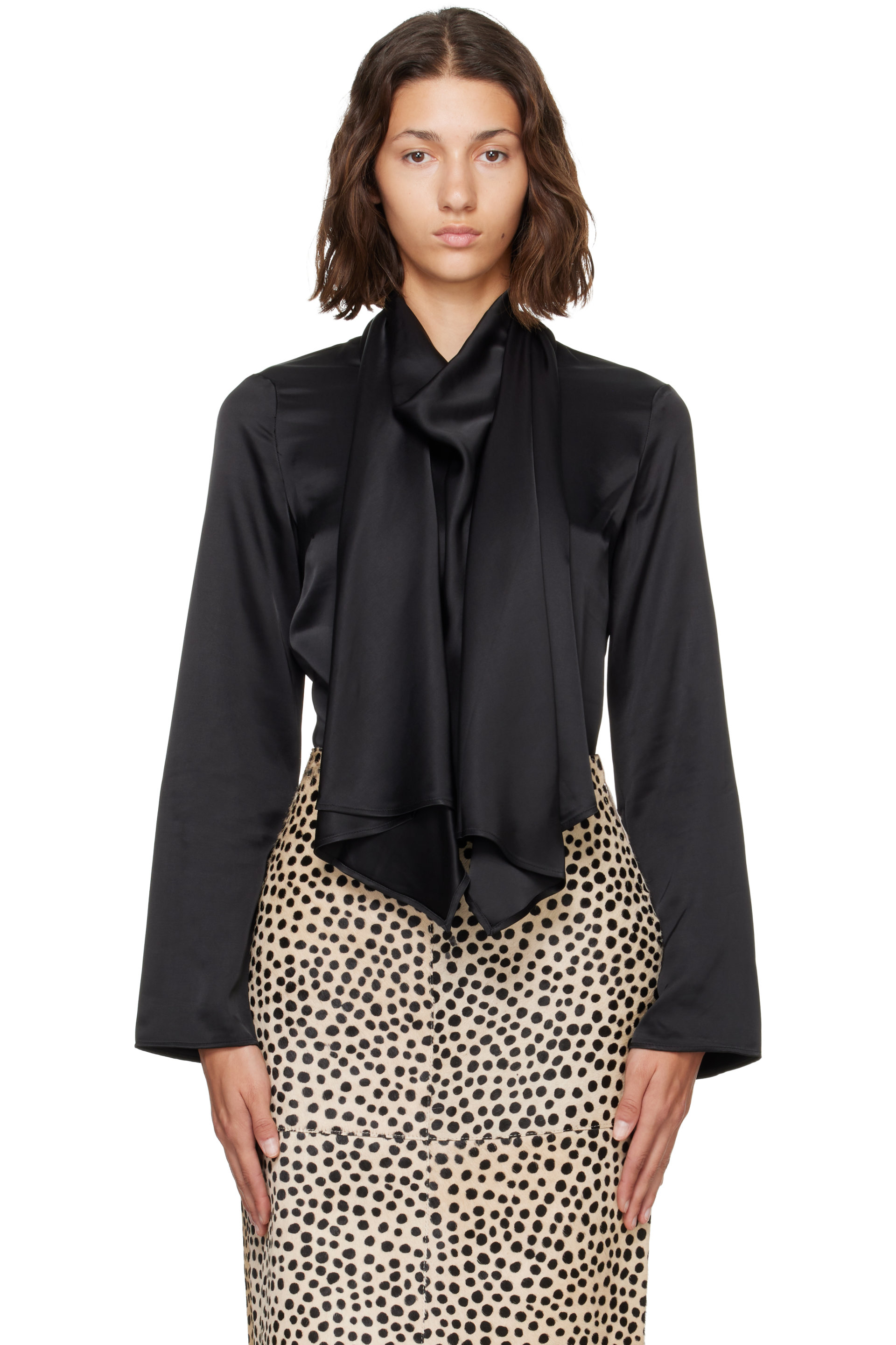 Róhe - Black Satin Cape Blouse