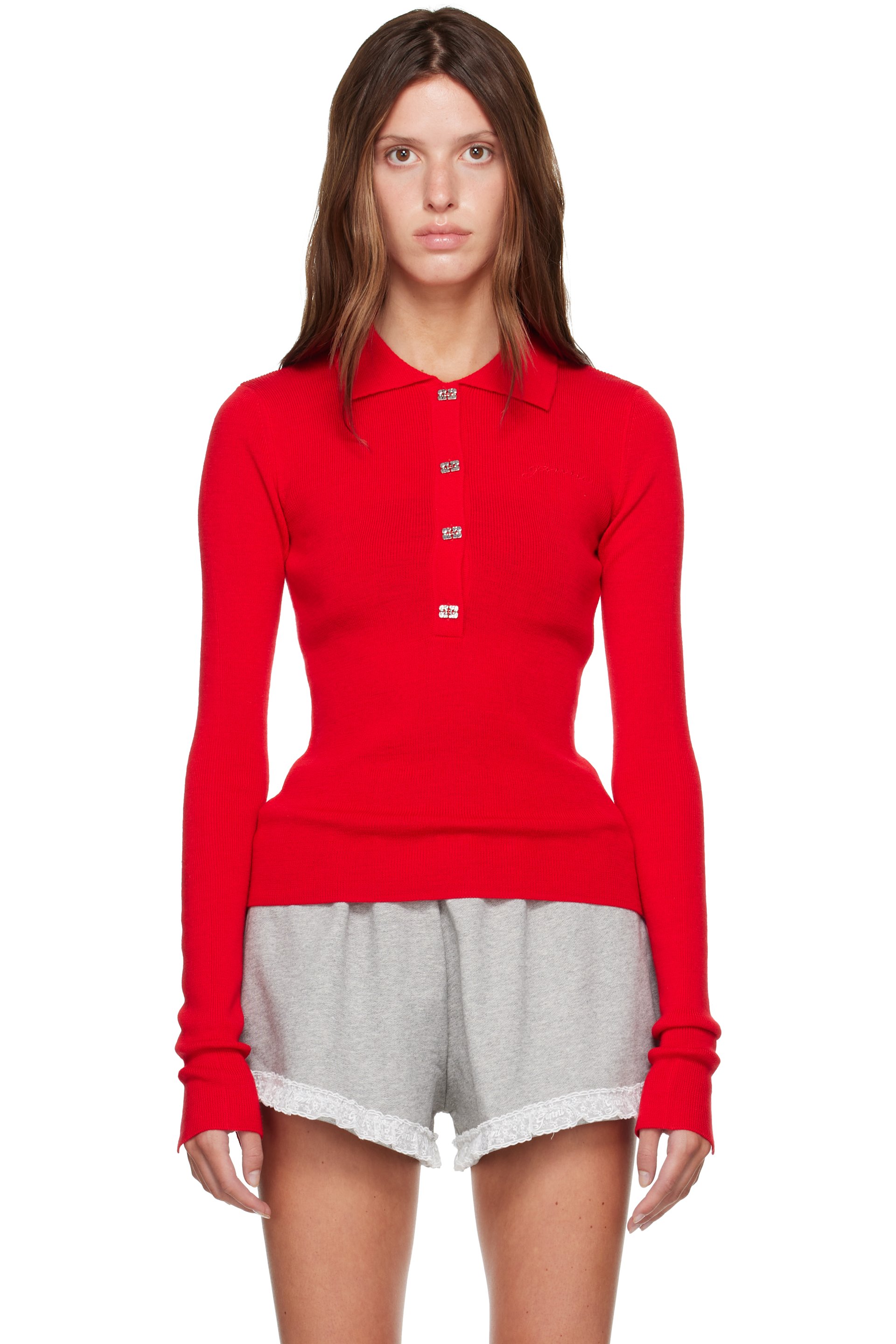 GANNI - Red Merino Polo