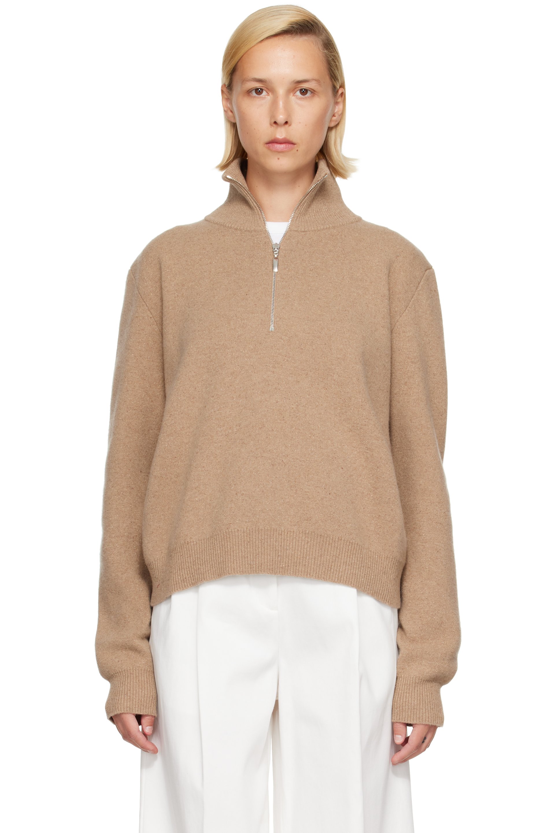 Róhe - Beige Zipped Mouliné Polo