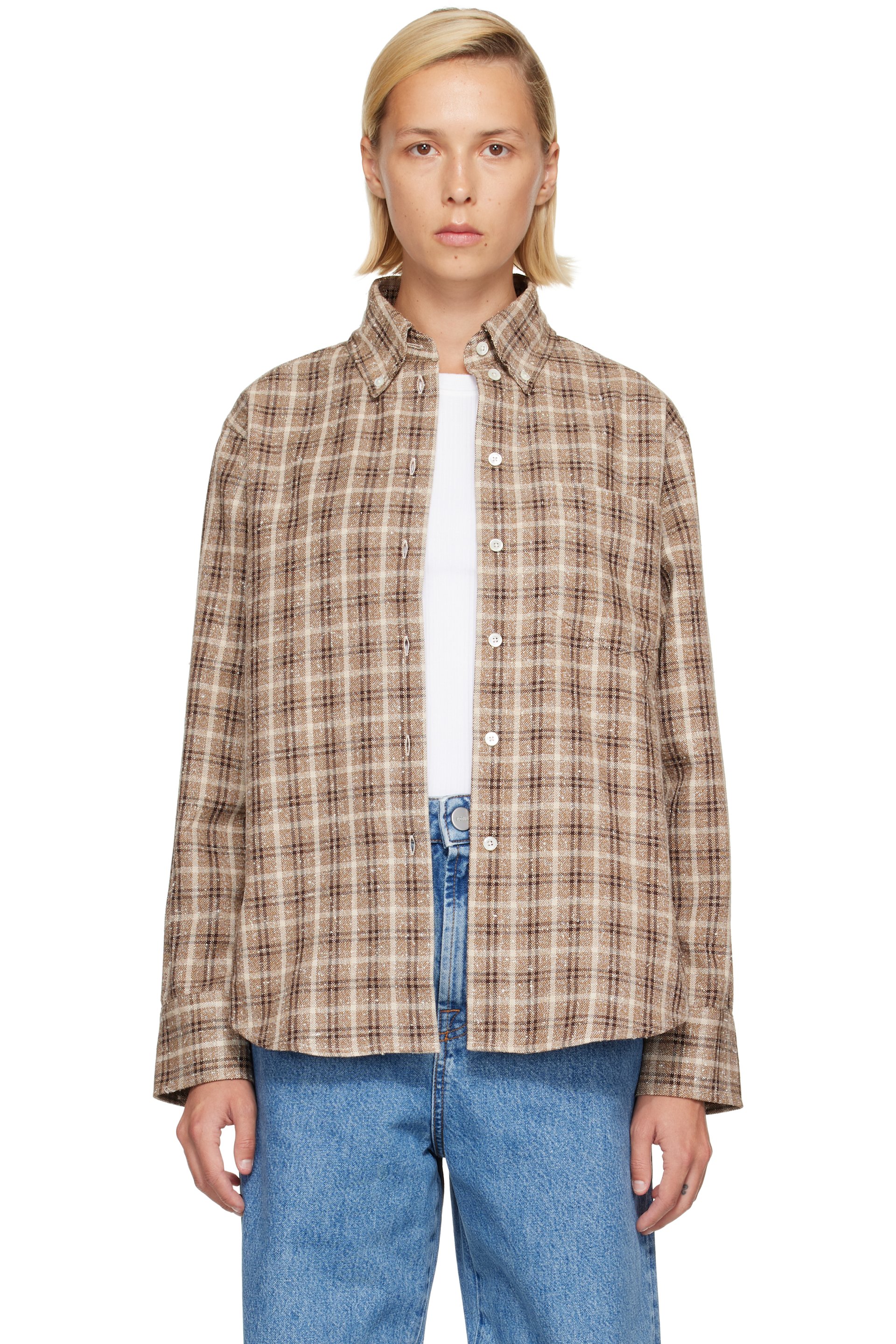 Róhe - Beige Oxford Bouclé Check Shirt