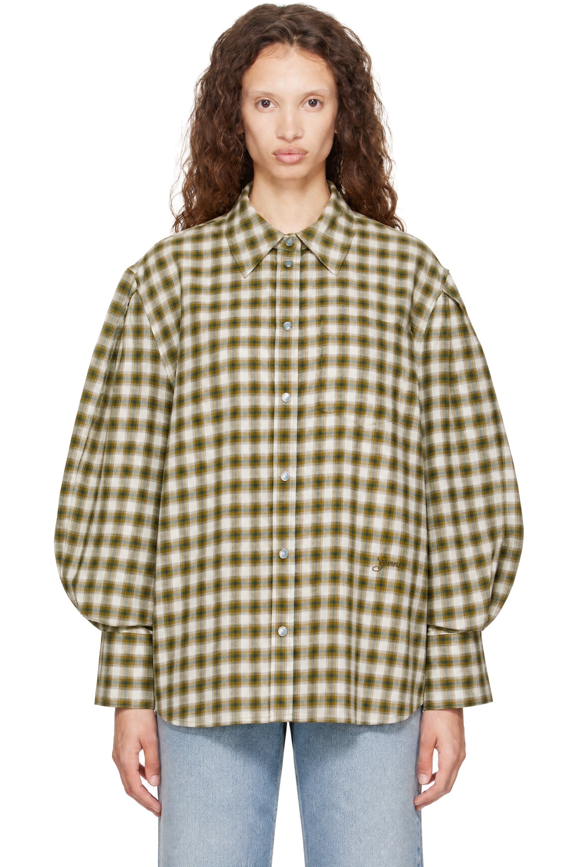 GANNI - Green Light Check Flannel Shirt