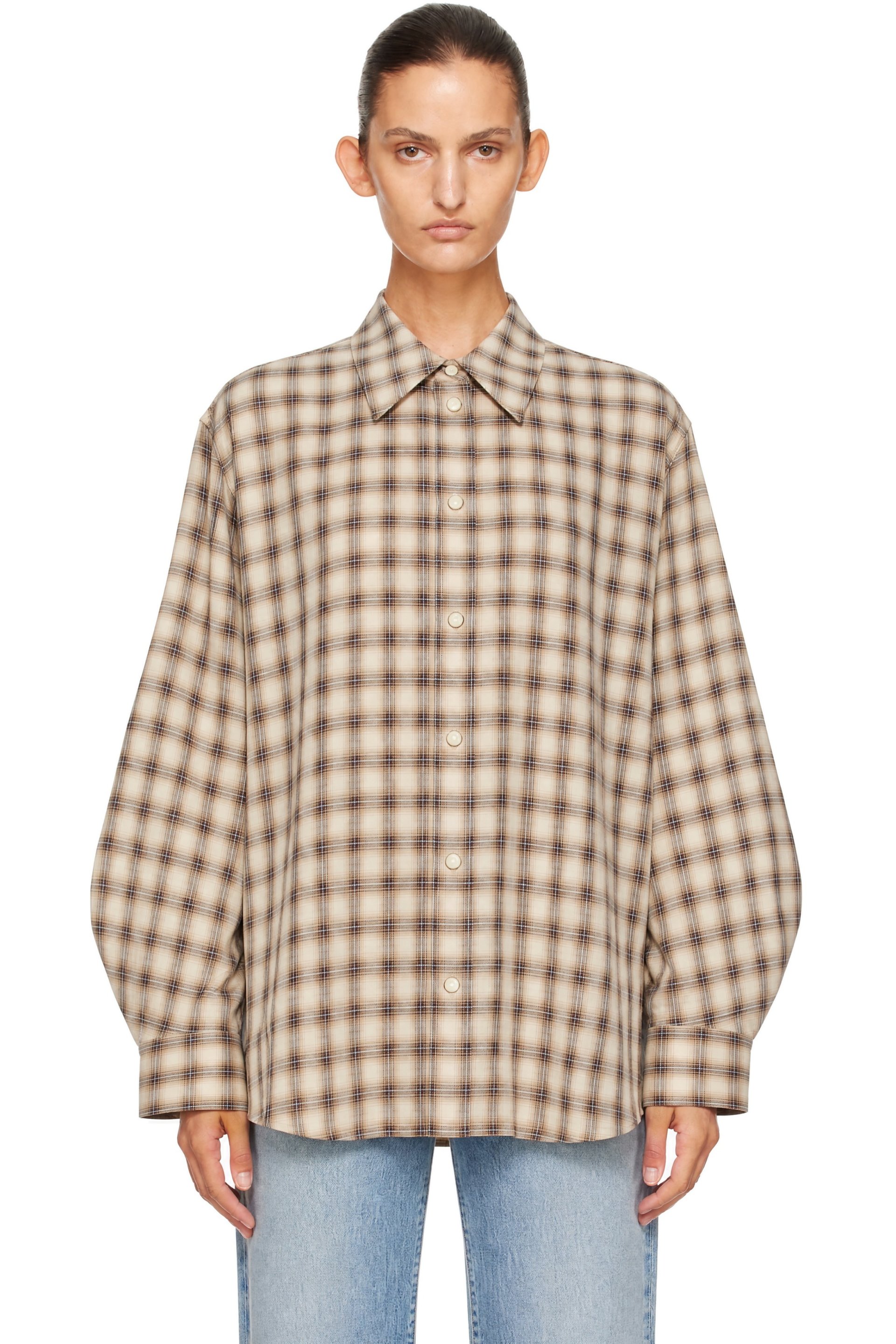 GANNI - Beige Light Check Flannel Shirt