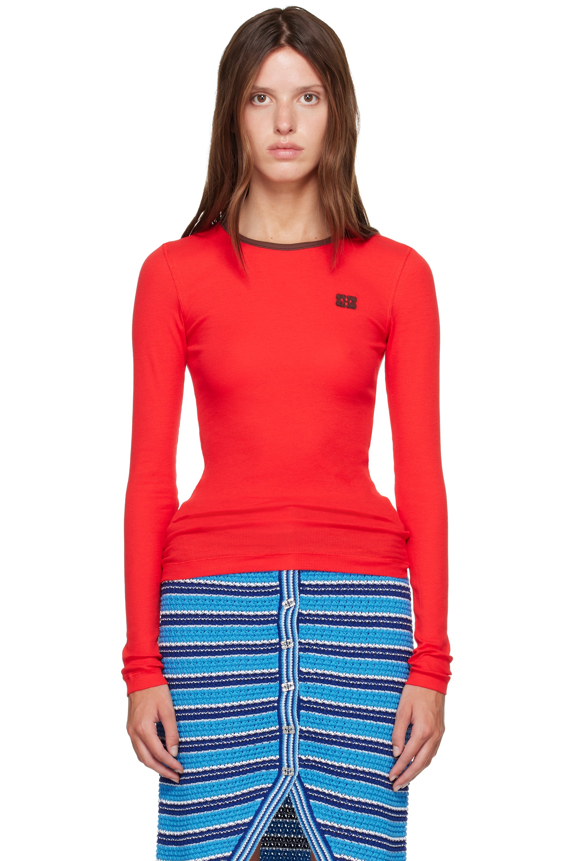GANNI - Red Long-Sleeve T-shirt