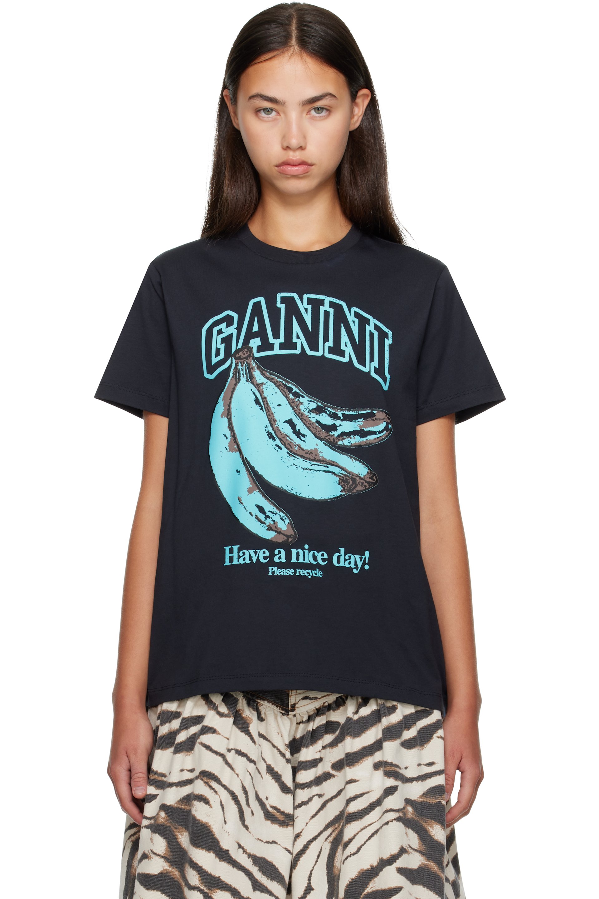 GANNI - Black Blue Banana T-shirt